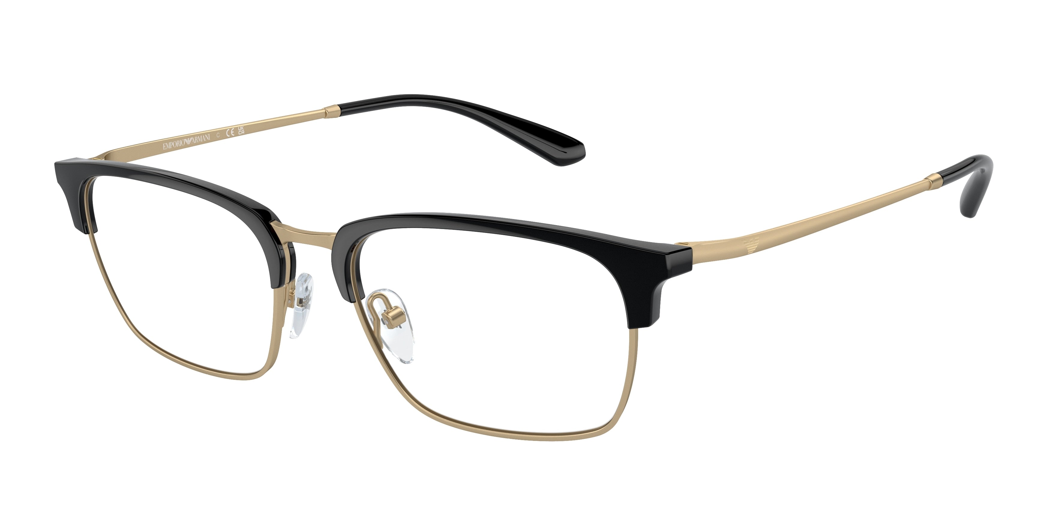 Emporio Armani EA3243 Pillow Eyeglasses 3002-Shiny Black/Matte Pale Gold 55-145-18 - Color Map Black