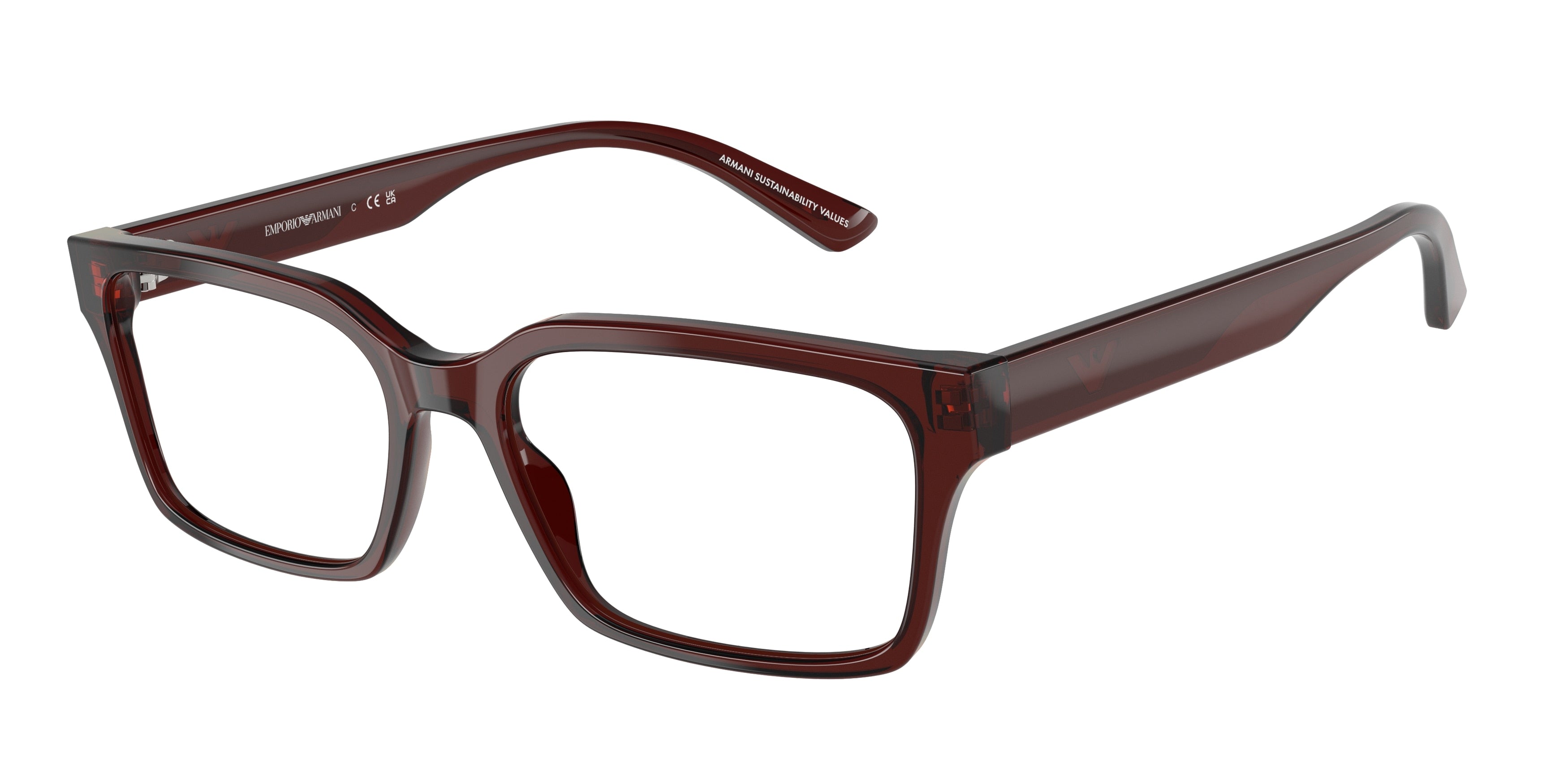 Emporio Armani EA3244F Rectangle Eyeglasses 6174-Transparent Brown 55-145-17 - Color Map Brown