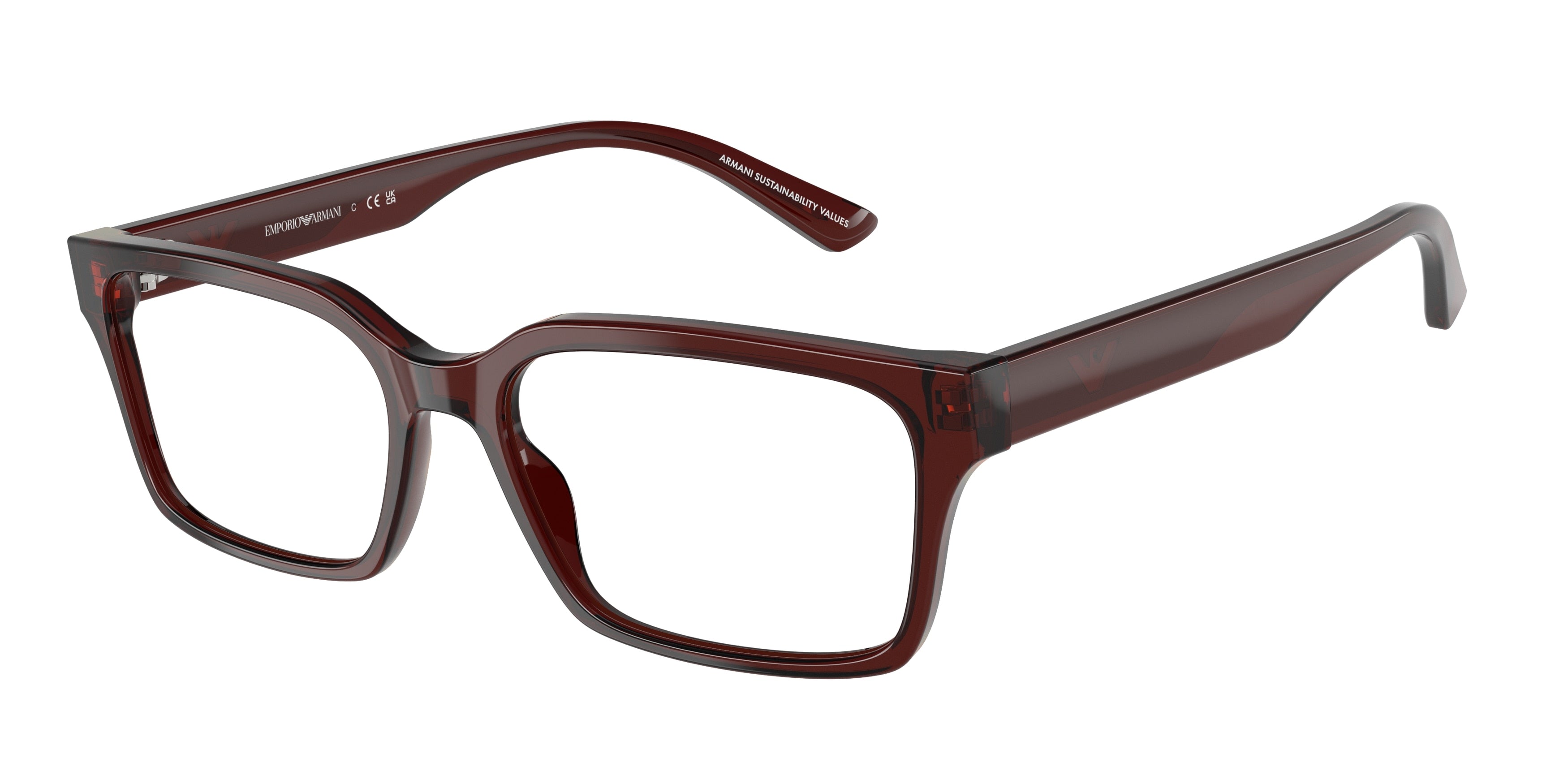 Emporio Armani EA3244 Rectangle Eyeglasses 6174-Transparent Brown 55-145-17 - Color Map Brown