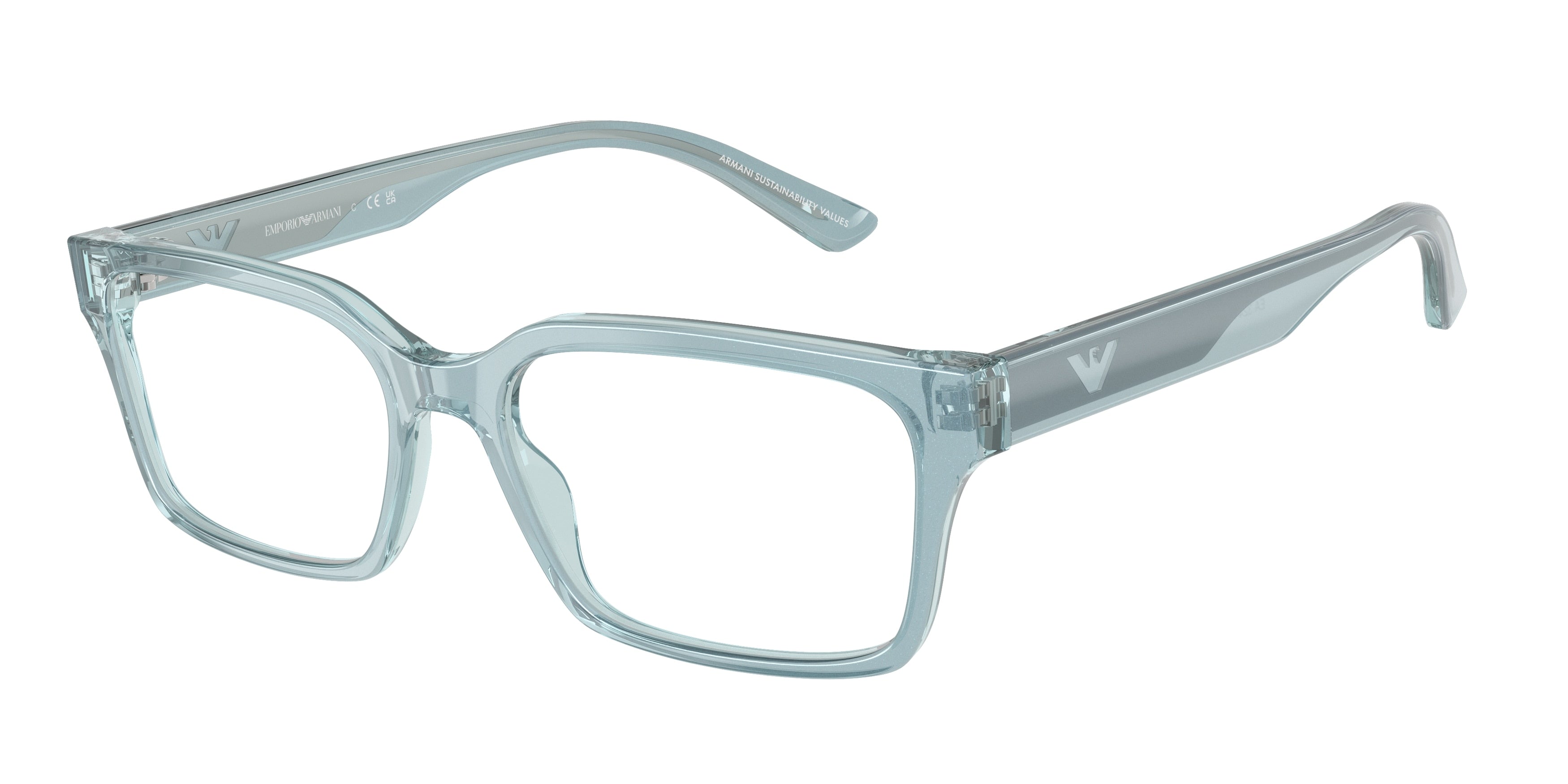 Emporio Armani EA3244 Rectangle Eyeglasses 6178-Iridescent Light Blue 53-145-17 - Color Map Blue