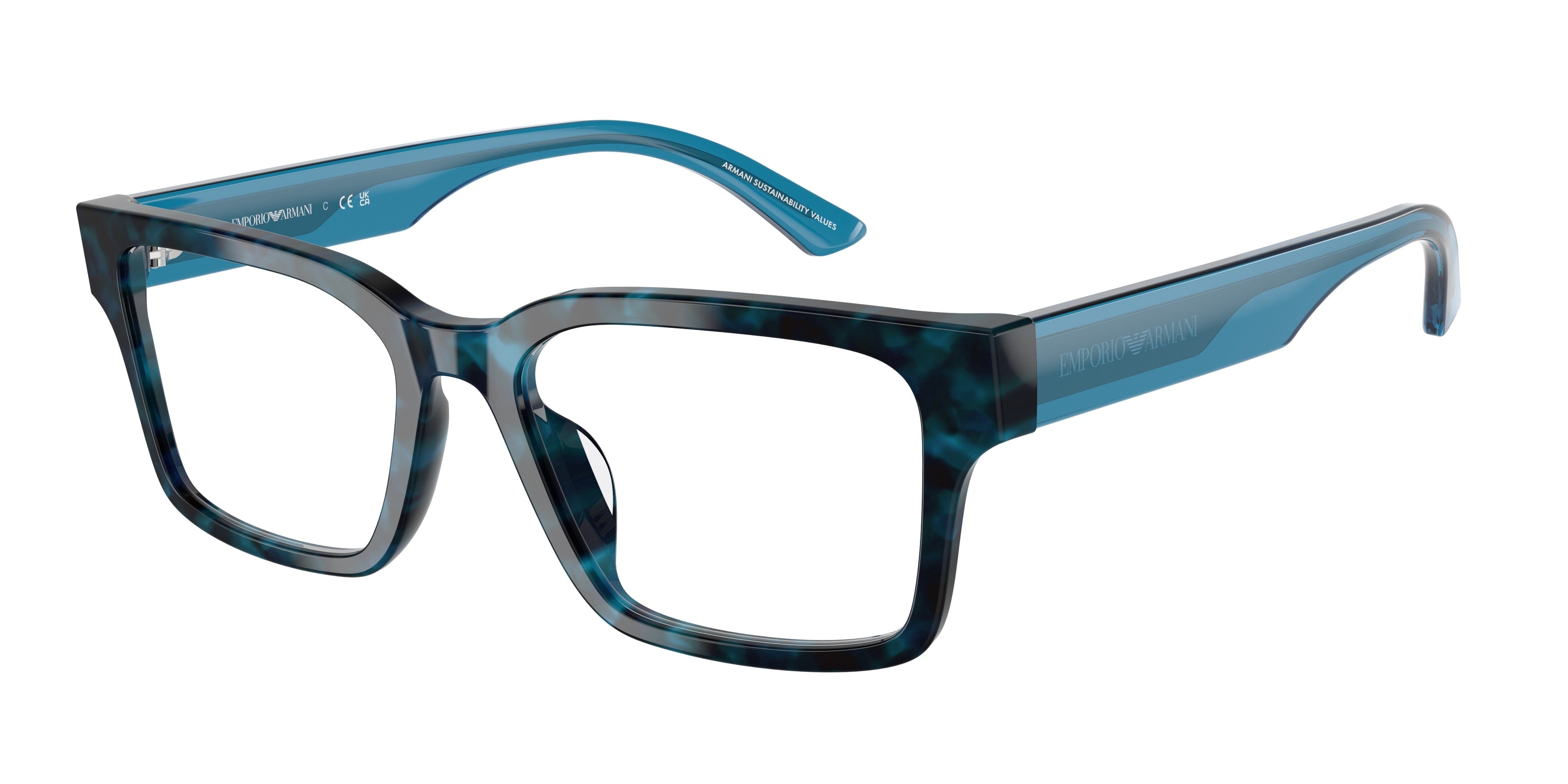 Emporio Armani EA3245U Rectangle Eyeglasses 6180-Havana Blue 54-140-18 - Color Map Blue