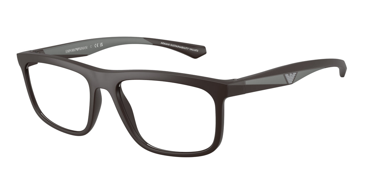 Emporio Armani EA3246 Square Eyeglasses 6186-Matte Brown 55-145-17 - Color Map Brown