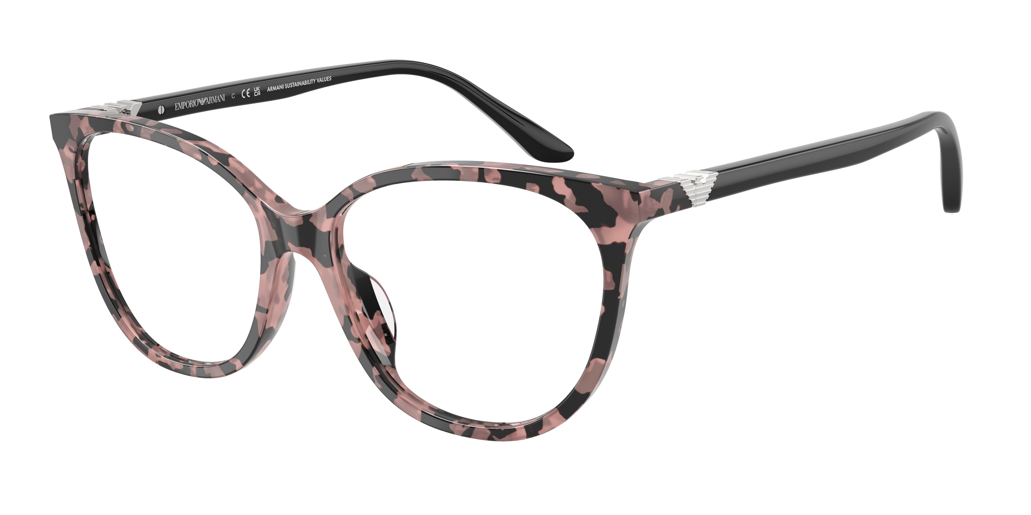 Emporio Armani EA3249U Cat Eye Eyeglasses 5766-Shiny Pink Havana 53-140-16 - Color Map Pink