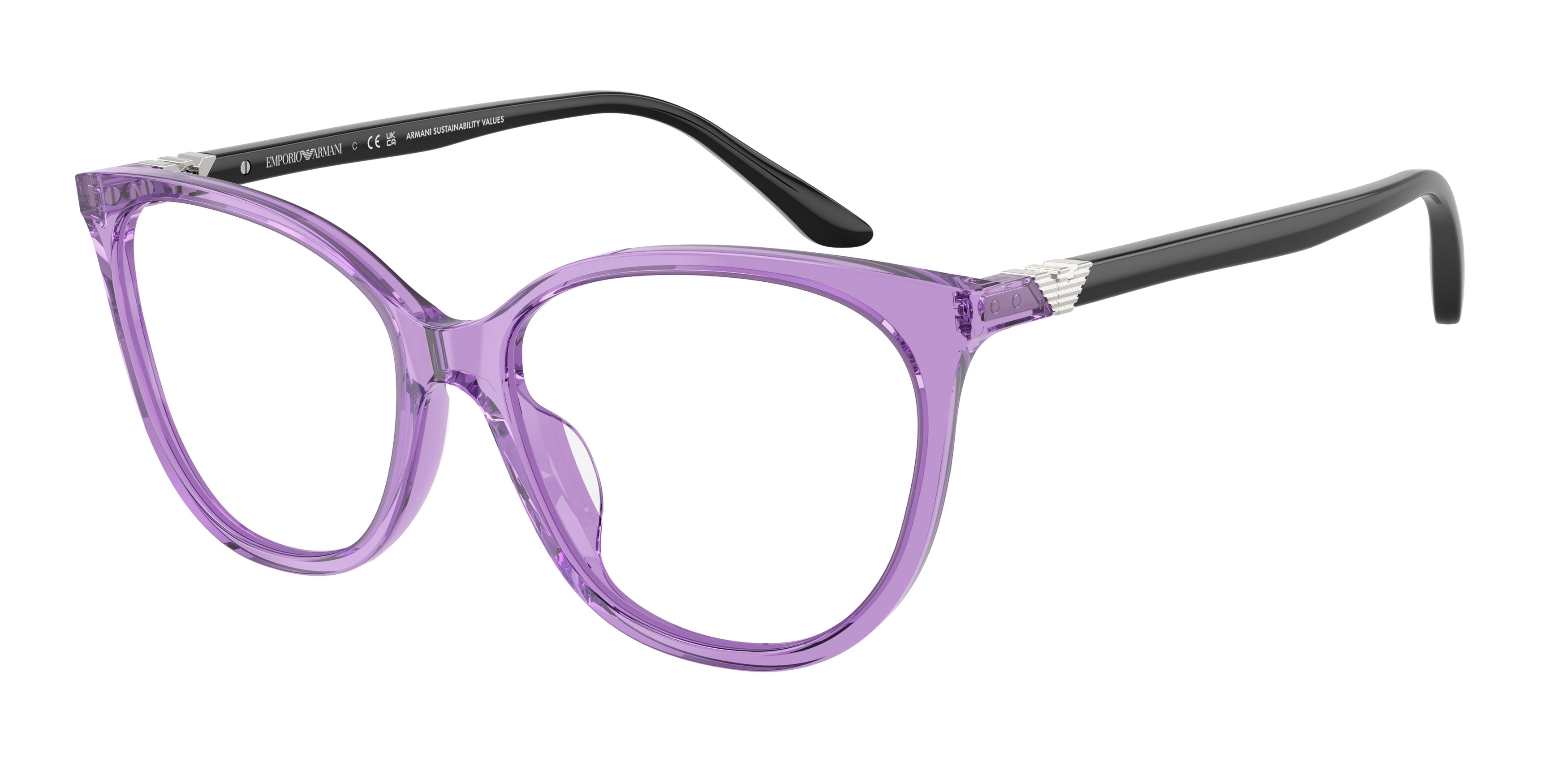 Emporio Armani EA3249U Cat Eye Eyeglasses 6197-Shiny Transparent Violet 55-140-16 - Color Map Violet
