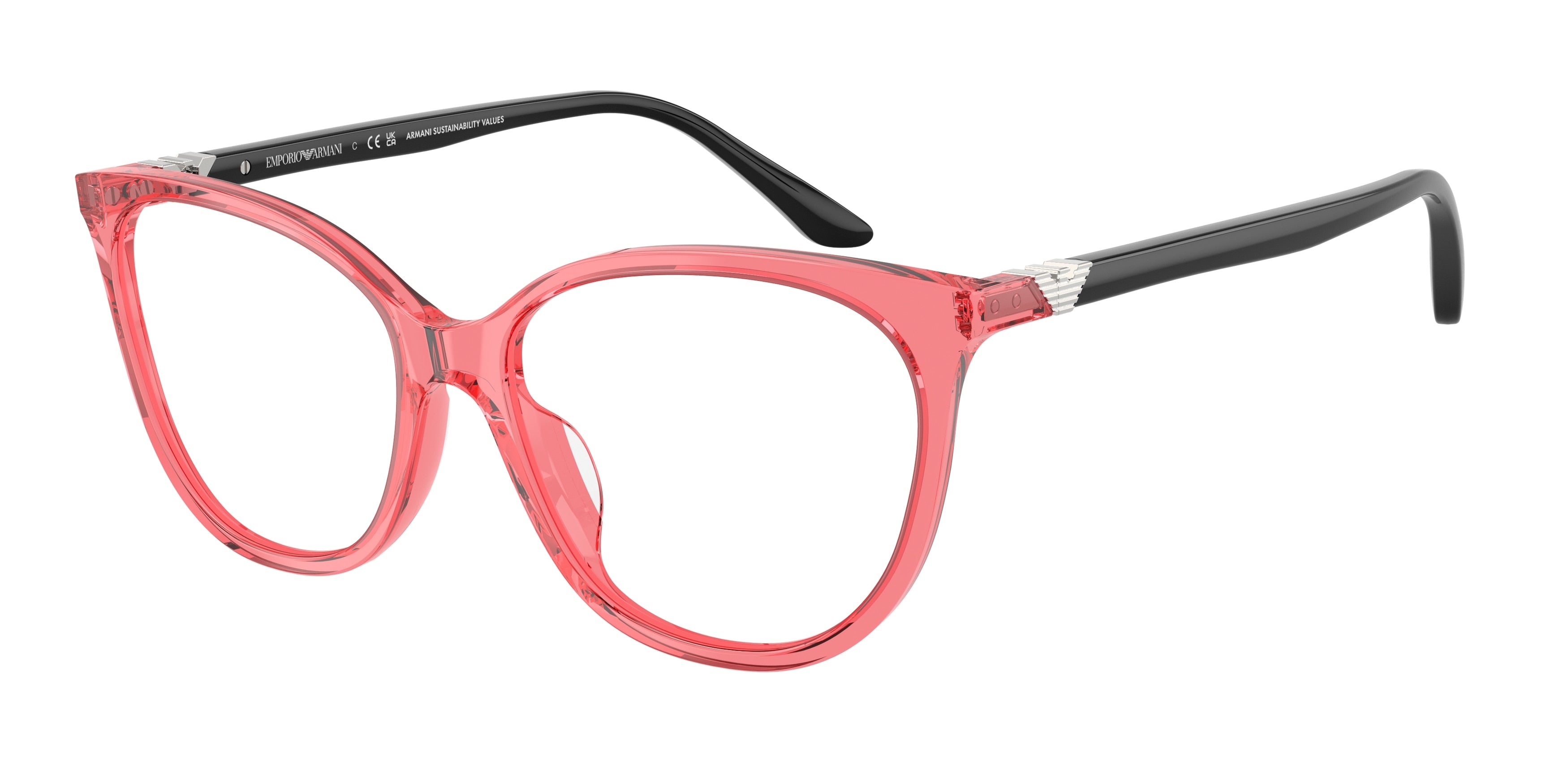 Emporio Armani EA3249U Cat Eye Eyeglasses 6198-Shiny Transparent Red 53-140-16 - Color Map Red