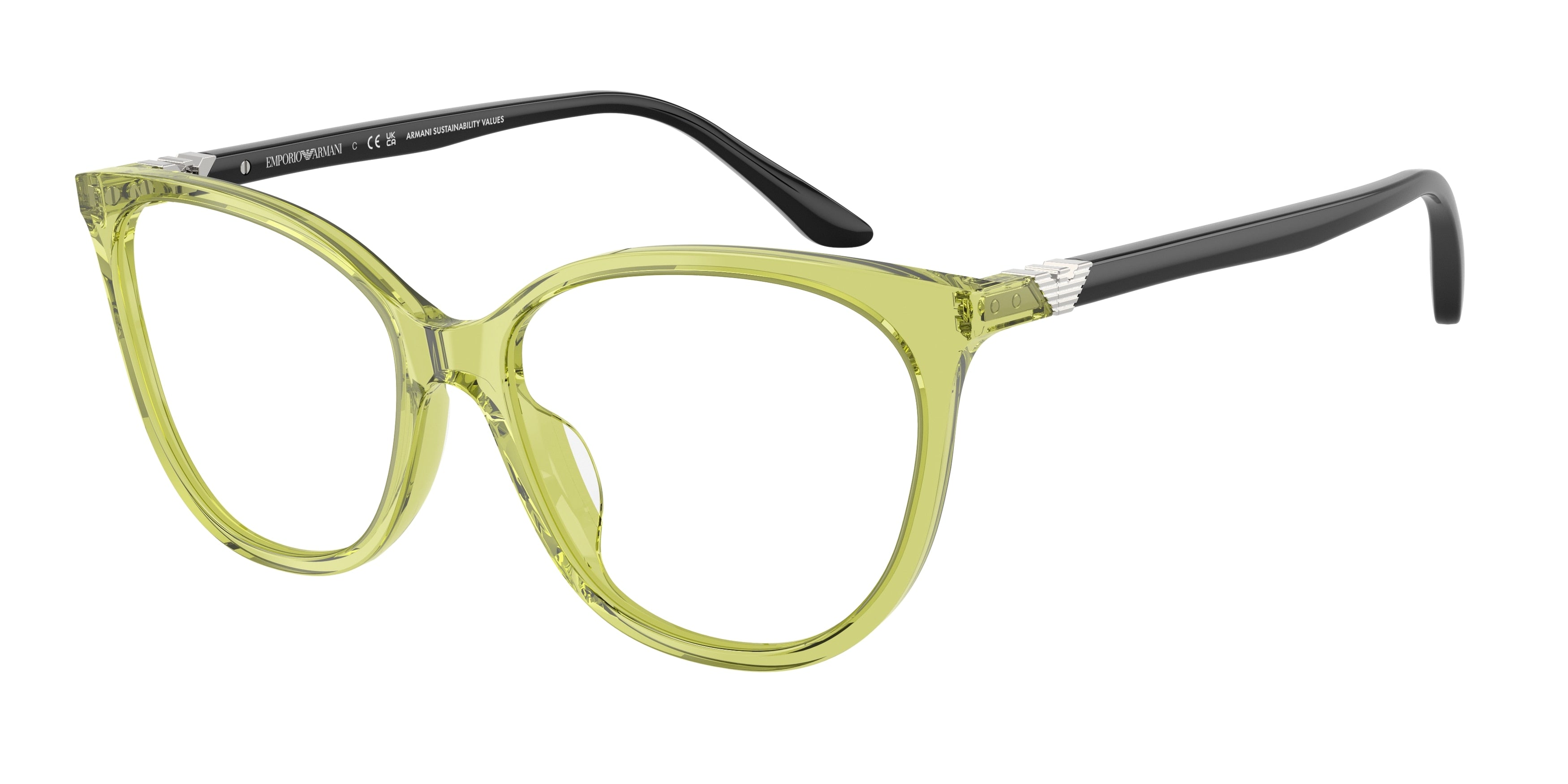 Emporio Armani EA3249U Cat Eye Eyeglasses 6199-Shiny Transparent Green 55-140-16 - Color Map Green