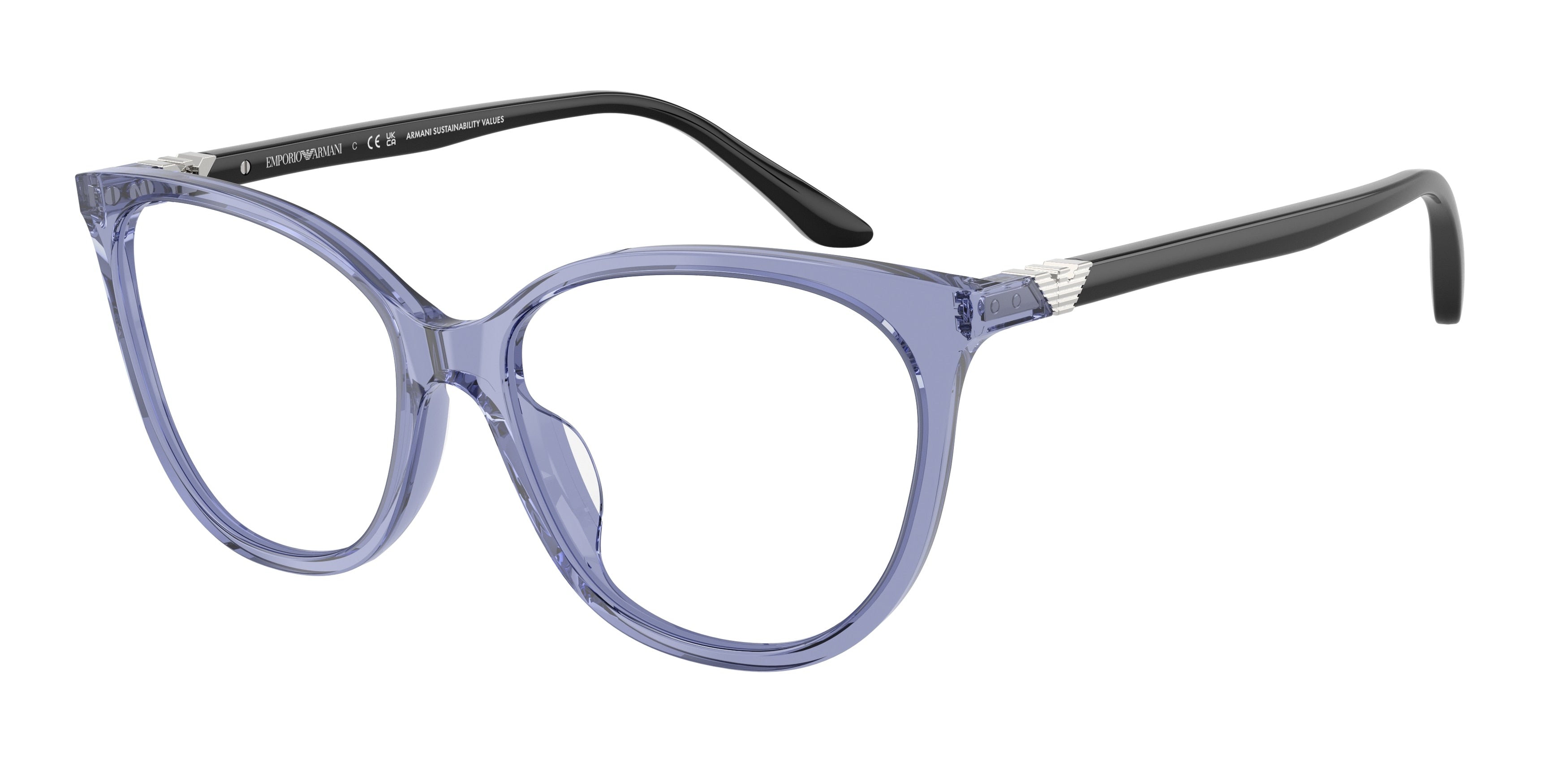 Emporio Armani EA3249U Cat Eye Eyeglasses 6200-Shiny Transparent Blue 55-140-16 - Color Map Blue
