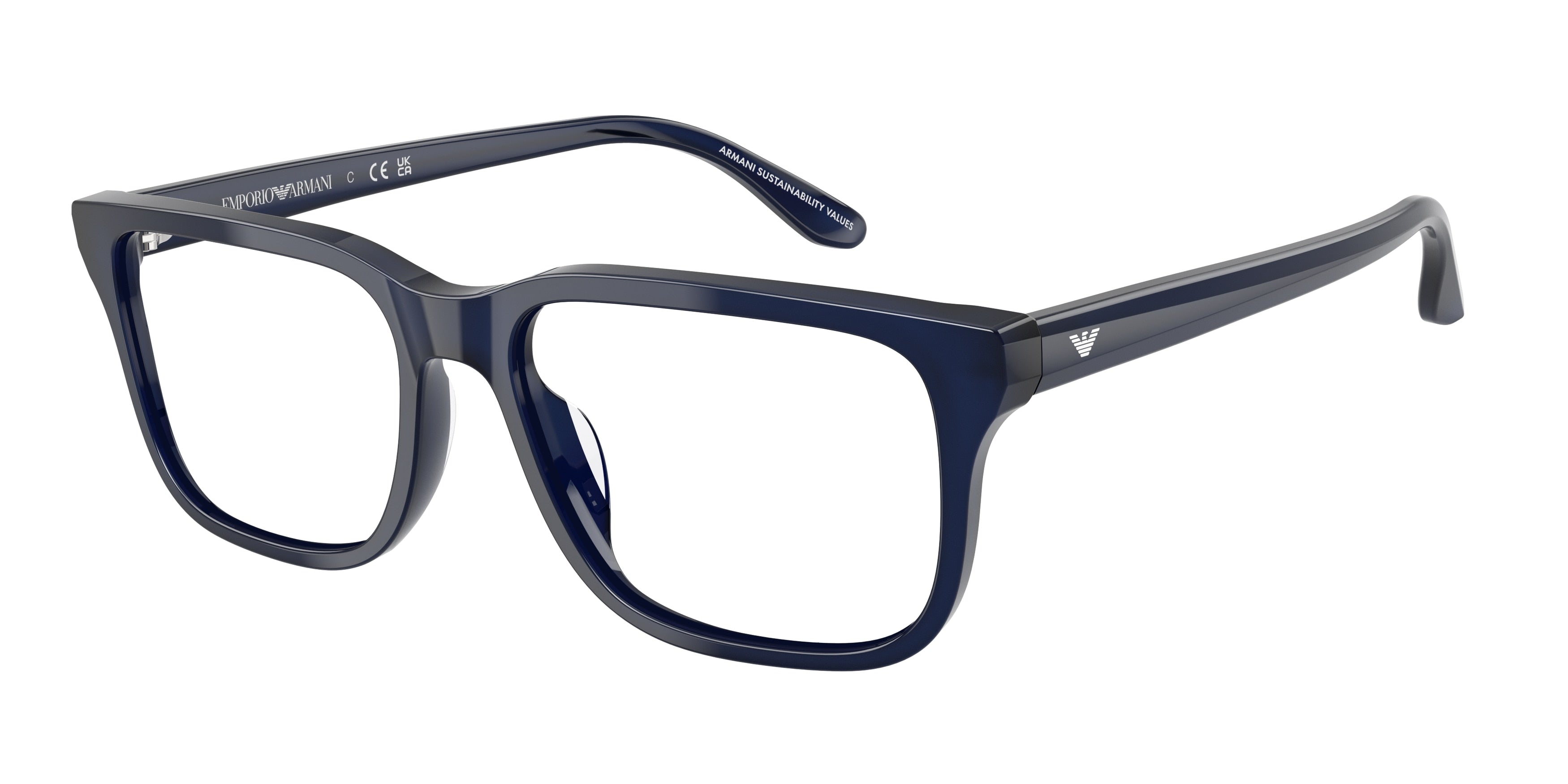 Emporio Armani EA3250U Rectangle Eyeglasses 6201-Shiny Opalescent Blue 54-145-17 - Color Map Blue