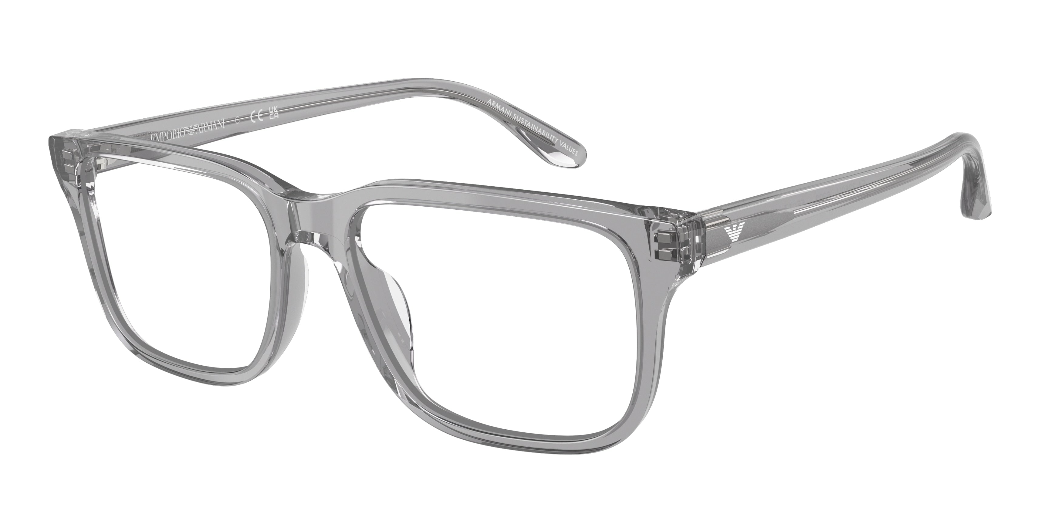 Emporio Armani EA3250U Rectangle Eyeglasses 6202-Shiny Transparent Grey 56-145-17 - Color Map Grey