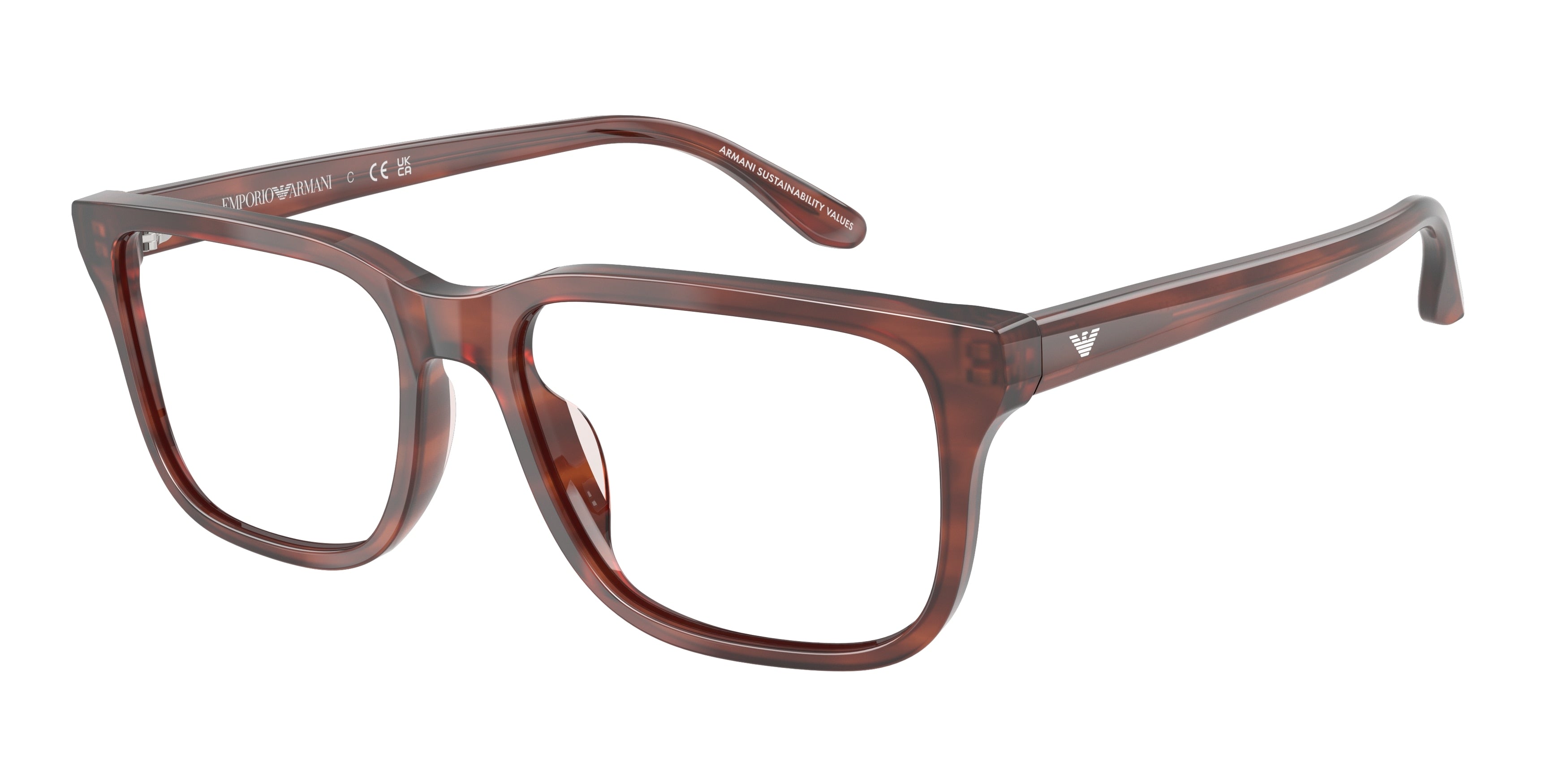 Emporio Armani EA3250U Rectangle Eyeglasses 6203-Shiny Havana Brown 56-145-17 - Color Map Brown
