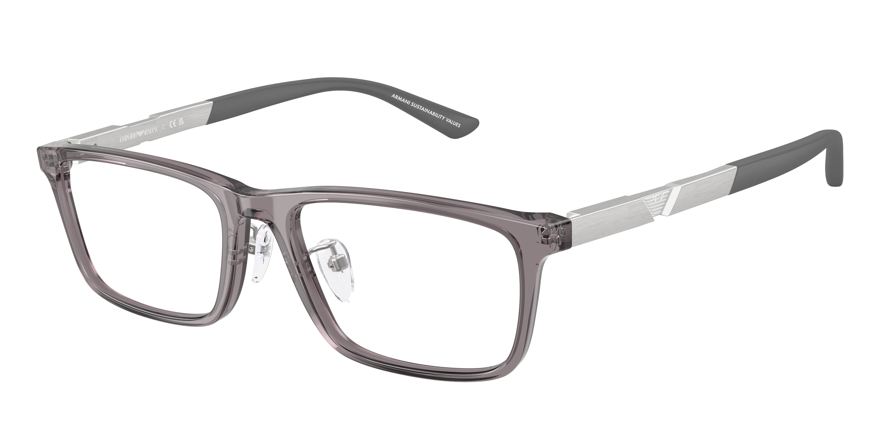 Emporio Armani EA3251D Rectangle Eyeglasses 6206-Shiny Transparent Grey 55-145-18 - Color Map Grey