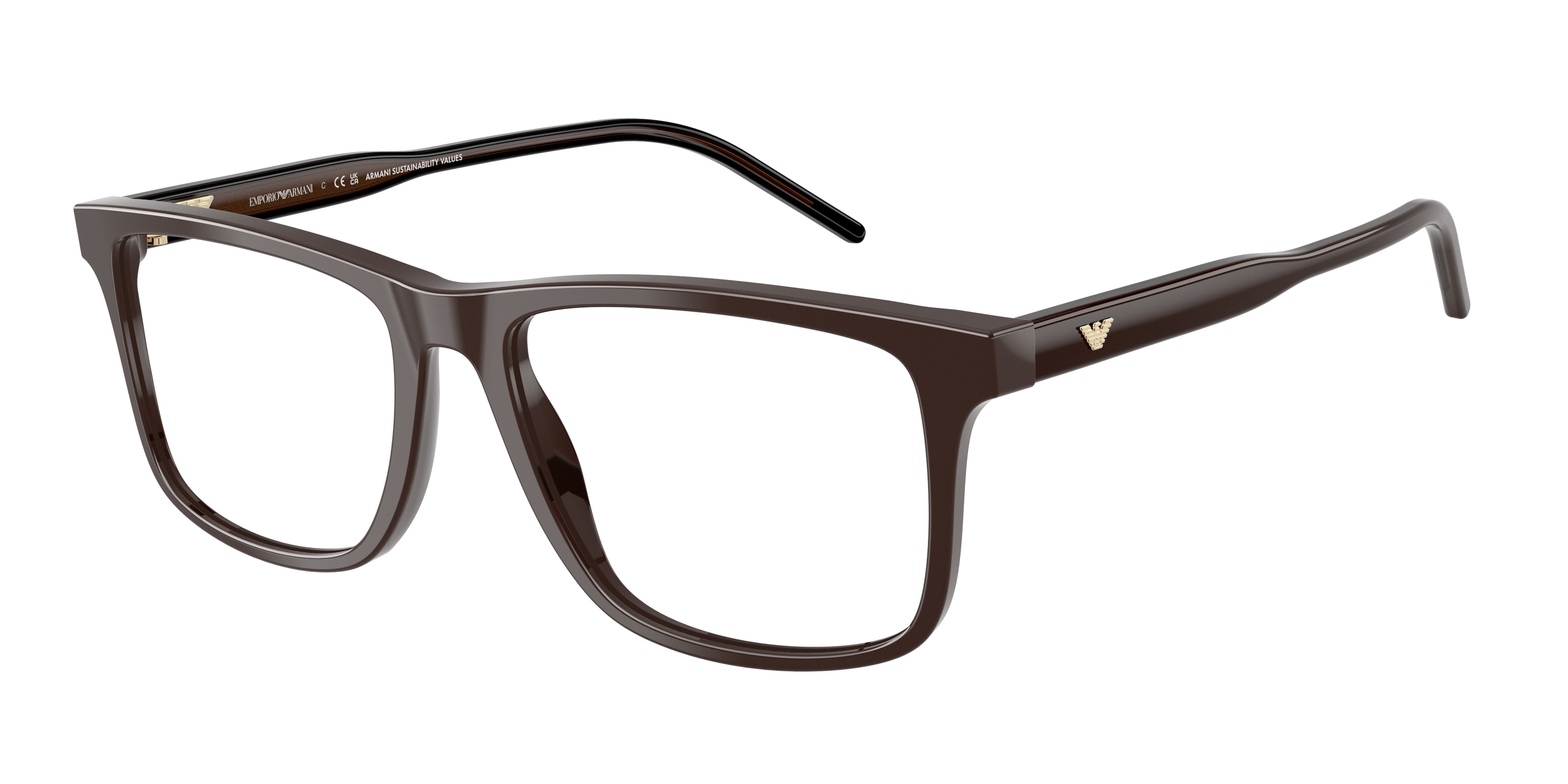 Emporio Armani EA3257F Square Eyeglasses 6255-Shiny Brown 55-145-17 - Color Map Brown