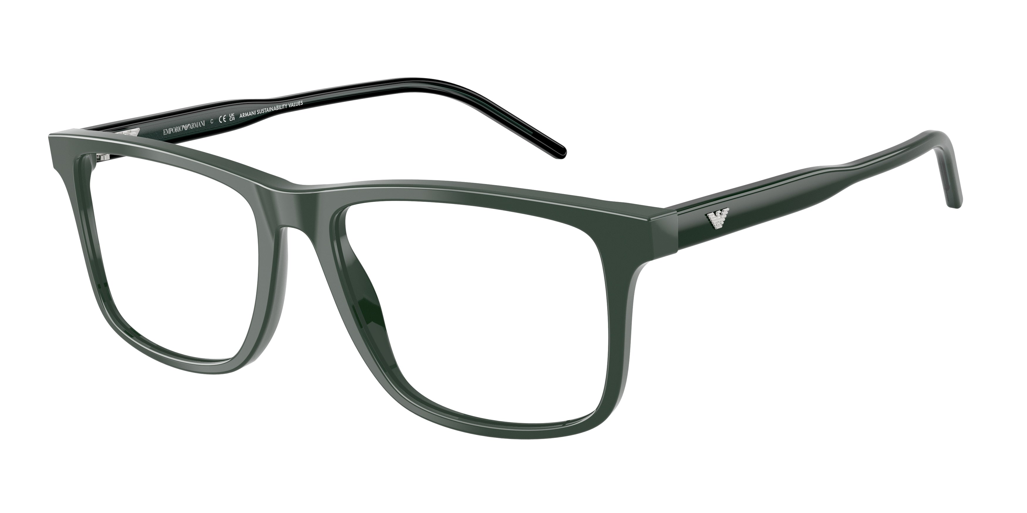 Emporio Armani EA3257 Square Eyeglasses 6257-Shiny Green 55-145-17 - Color Map Green
