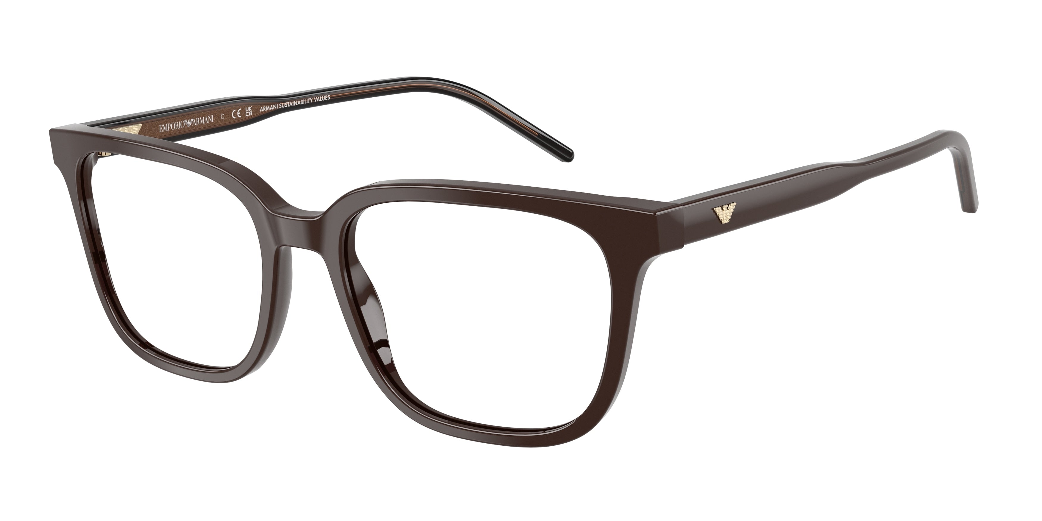 Emporio Armani EA3258F Square Eyeglasses 6255-Shiny Brown 54-145-18 - Color Map Brown