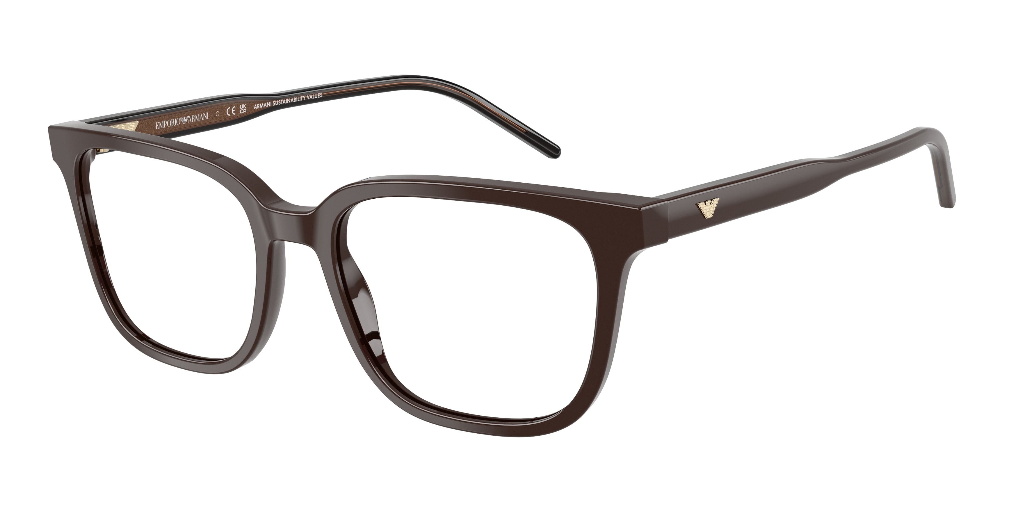 Emporio Armani EA3258 Square Eyeglasses 6255-Shiny Brown 54-145-18 - Color Map Brown