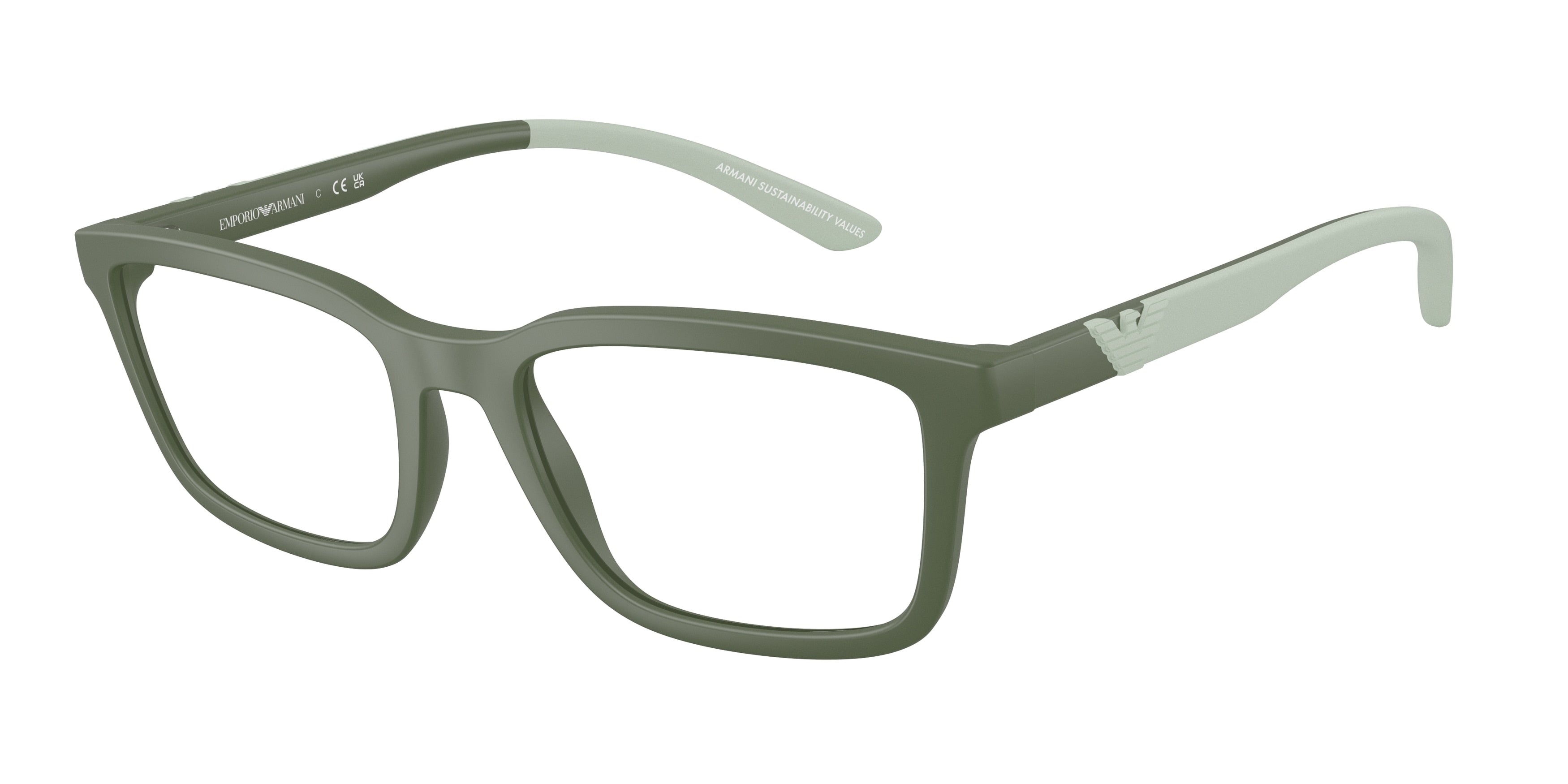 Emporio Armani EA3259 Rectangle Eyeglasses 6259-Matte Agave 56-145-19 - Color Map Green