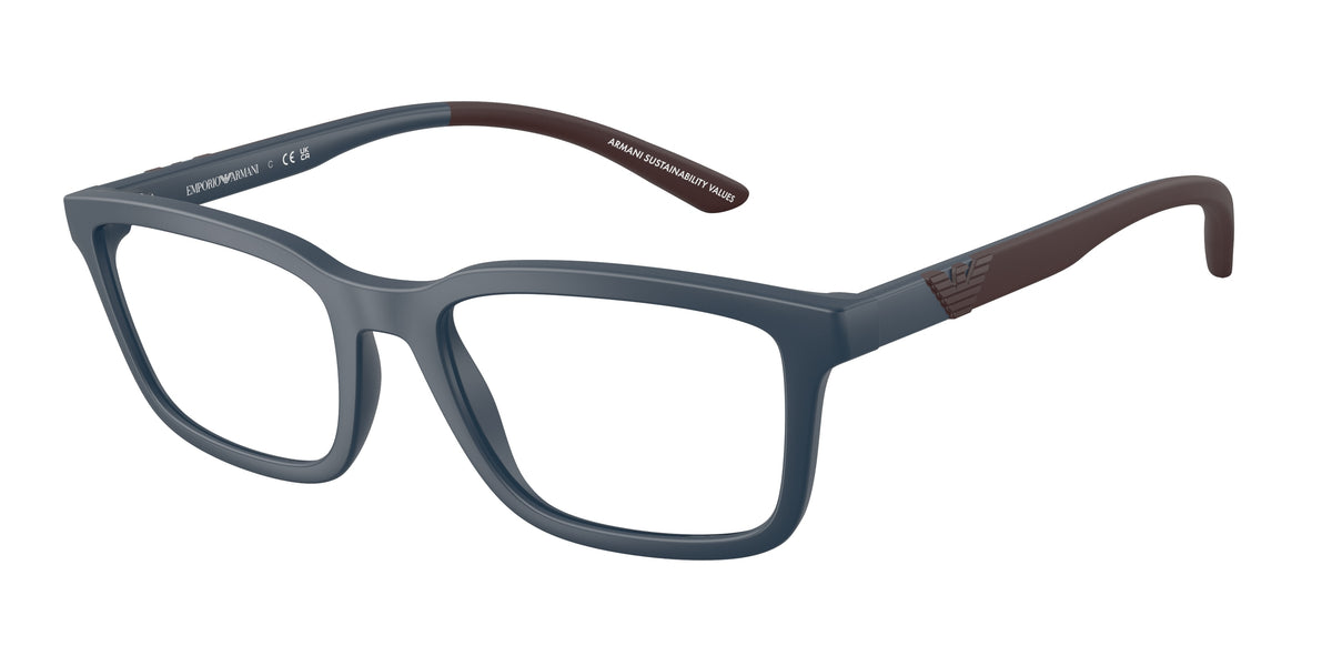 Emporio Armani EA3259 Rectangle Eyeglasses 6260-Matte Blue 56-145-19 - Color Map Blue