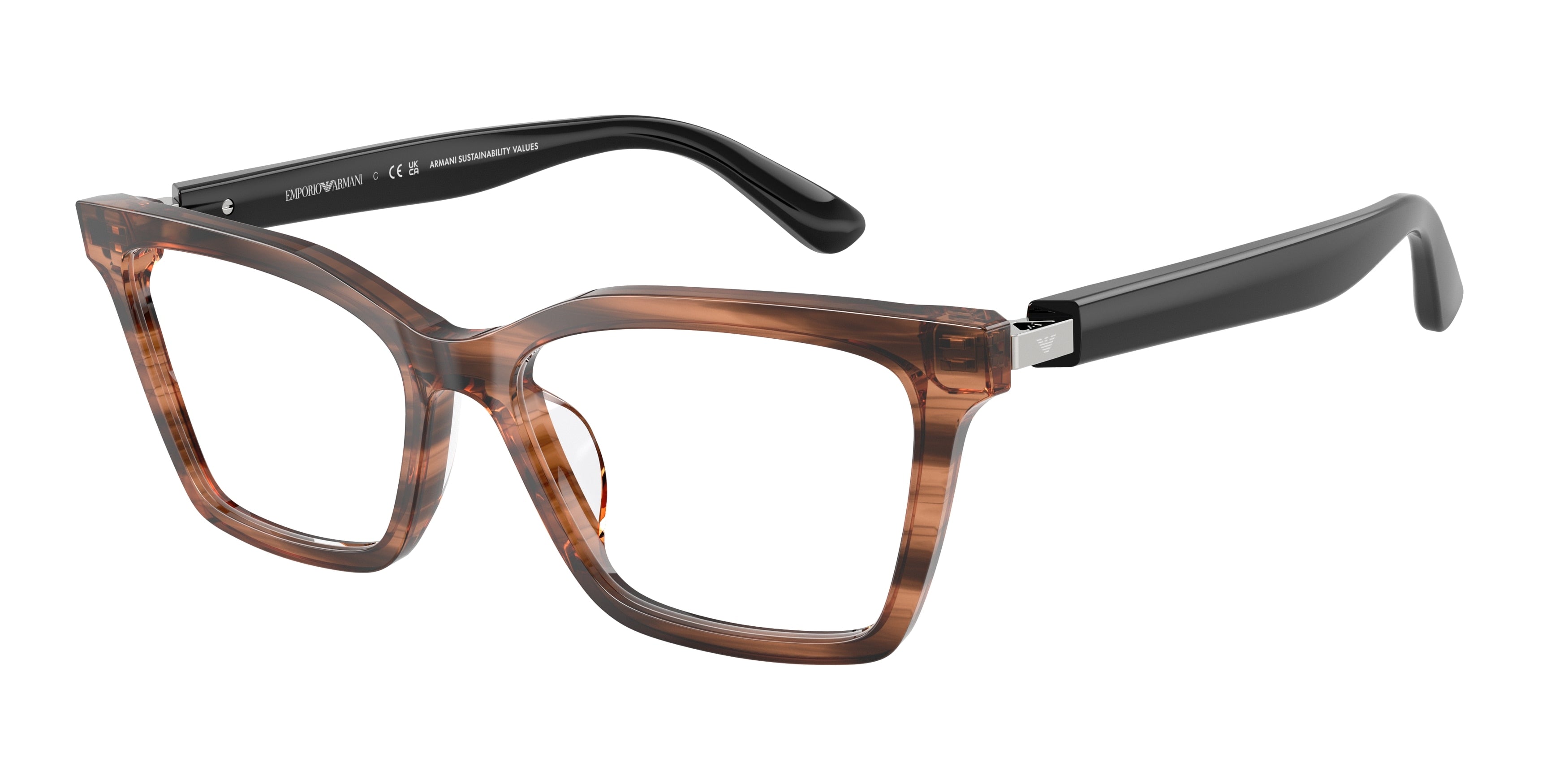 Emporio Armani EA3261U Butterfly Eyeglasses 6266-Shiny Striped Brown 54-140-16 - Color Map Brown