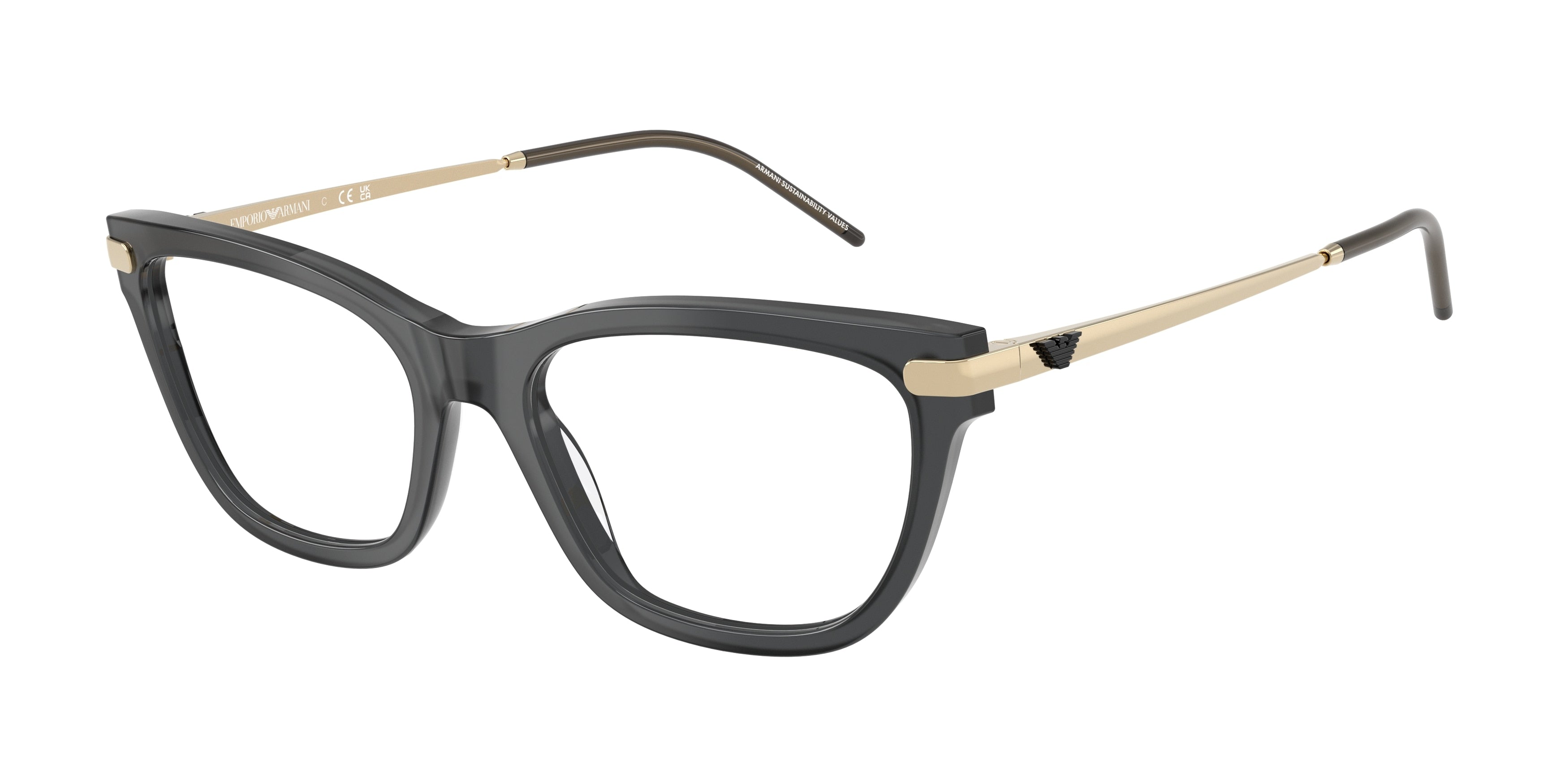 Emporio Armani EA3262F Cat Eye Eyeglasses 6262-Shiny Opal Black 54-140-17 - Color Map Grey