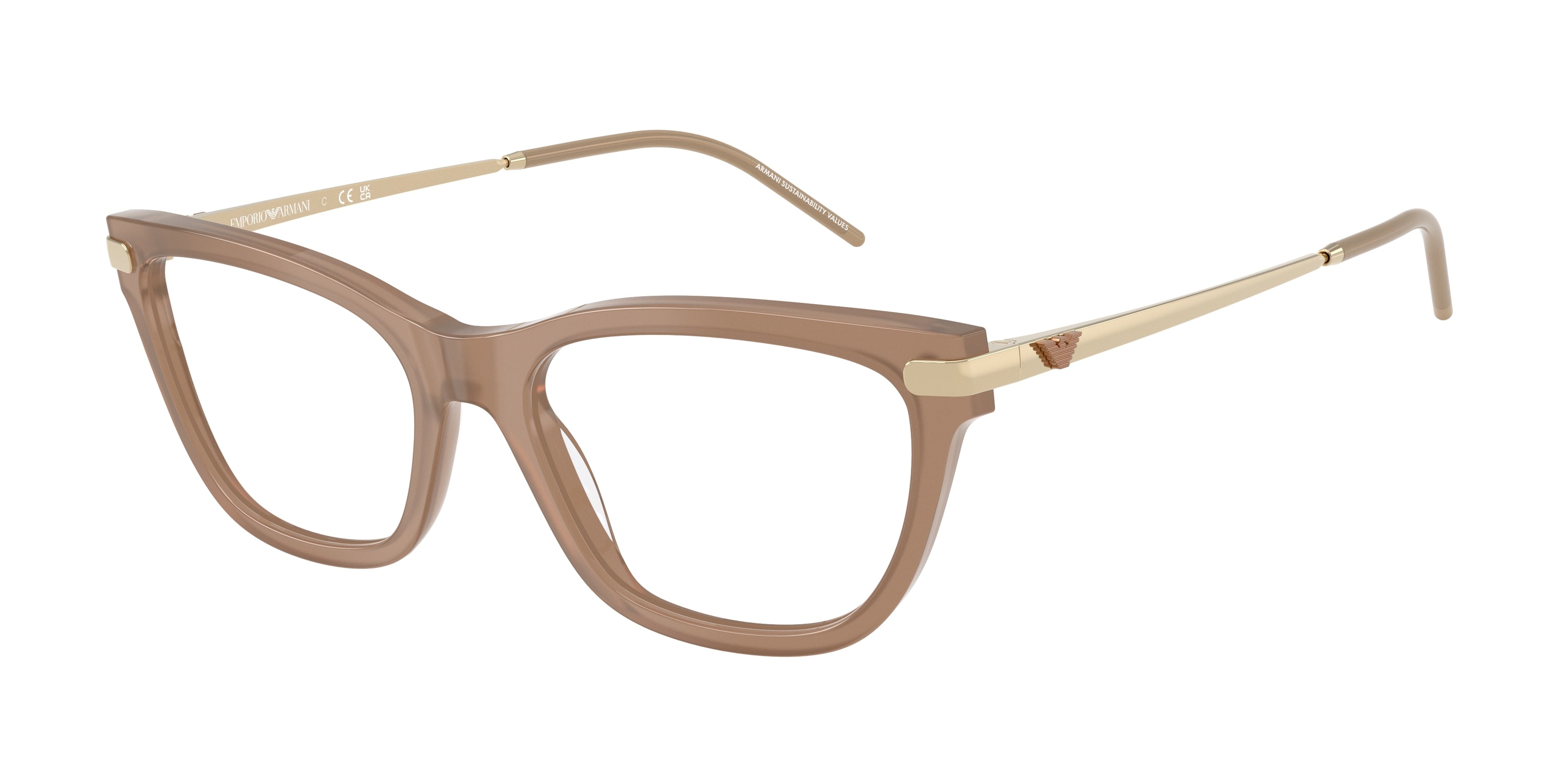 Emporio Armani EA3262F Cat Eye Eyeglasses 6263-Shiny Opal Tundra 54-140-17 - Color Map Brown