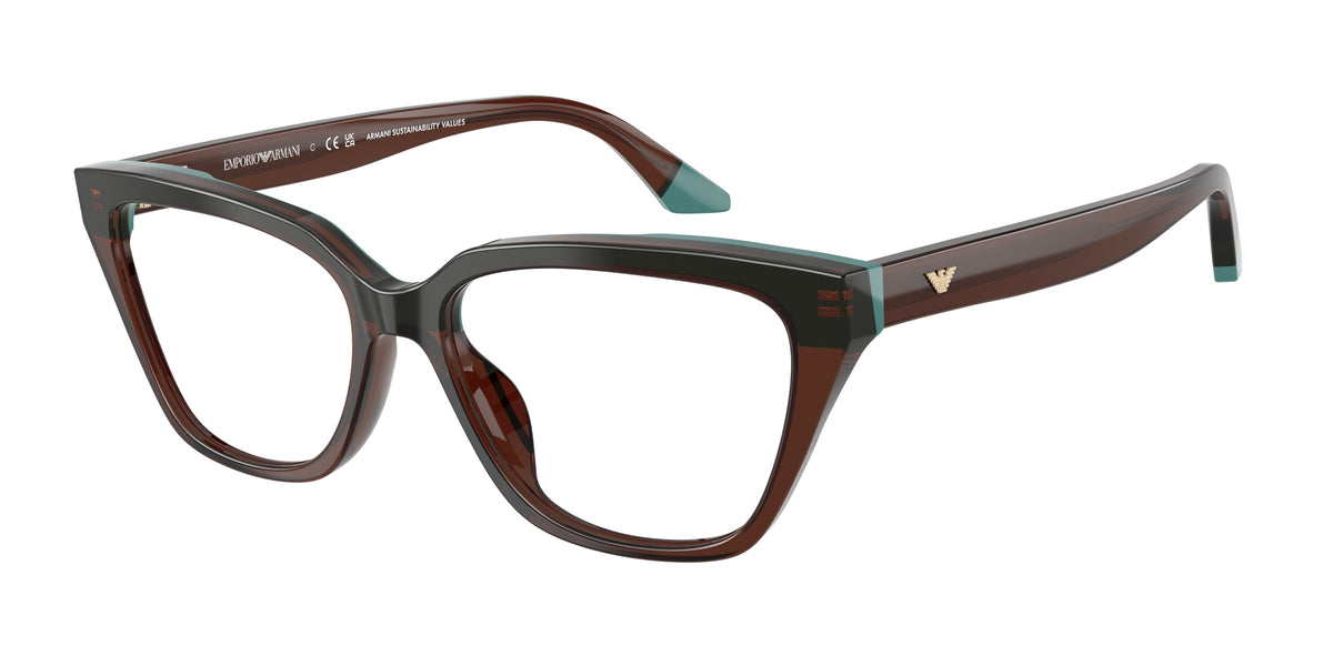 Emporio Armani EA3270U Cat Eye Eyeglasses for Women — Free Shipping - 53-140-16 / 6318-Transparent Brown/Teal