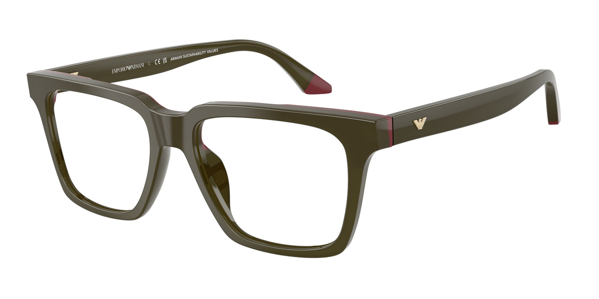 Emporio Armani EA3272U Square Eyeglasses for Men — Free Shipping - 54-145-17 / 6316-Opaline Green/Bordeaux