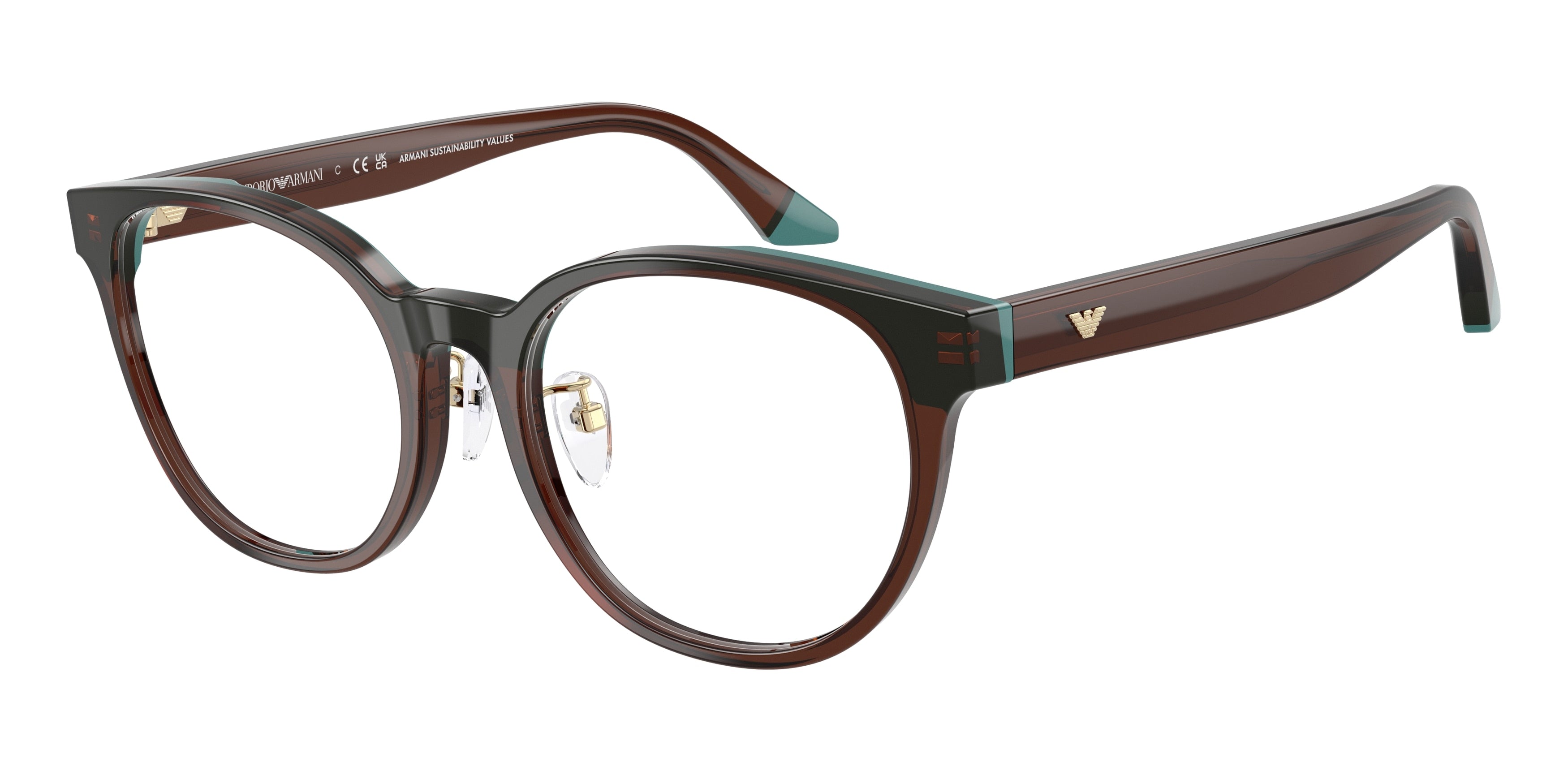 Emporio Armani EA3274F Round Eyeglasses for Women — Free Shipping - 53-145-18 / 6318-Transparent Brown/Teal