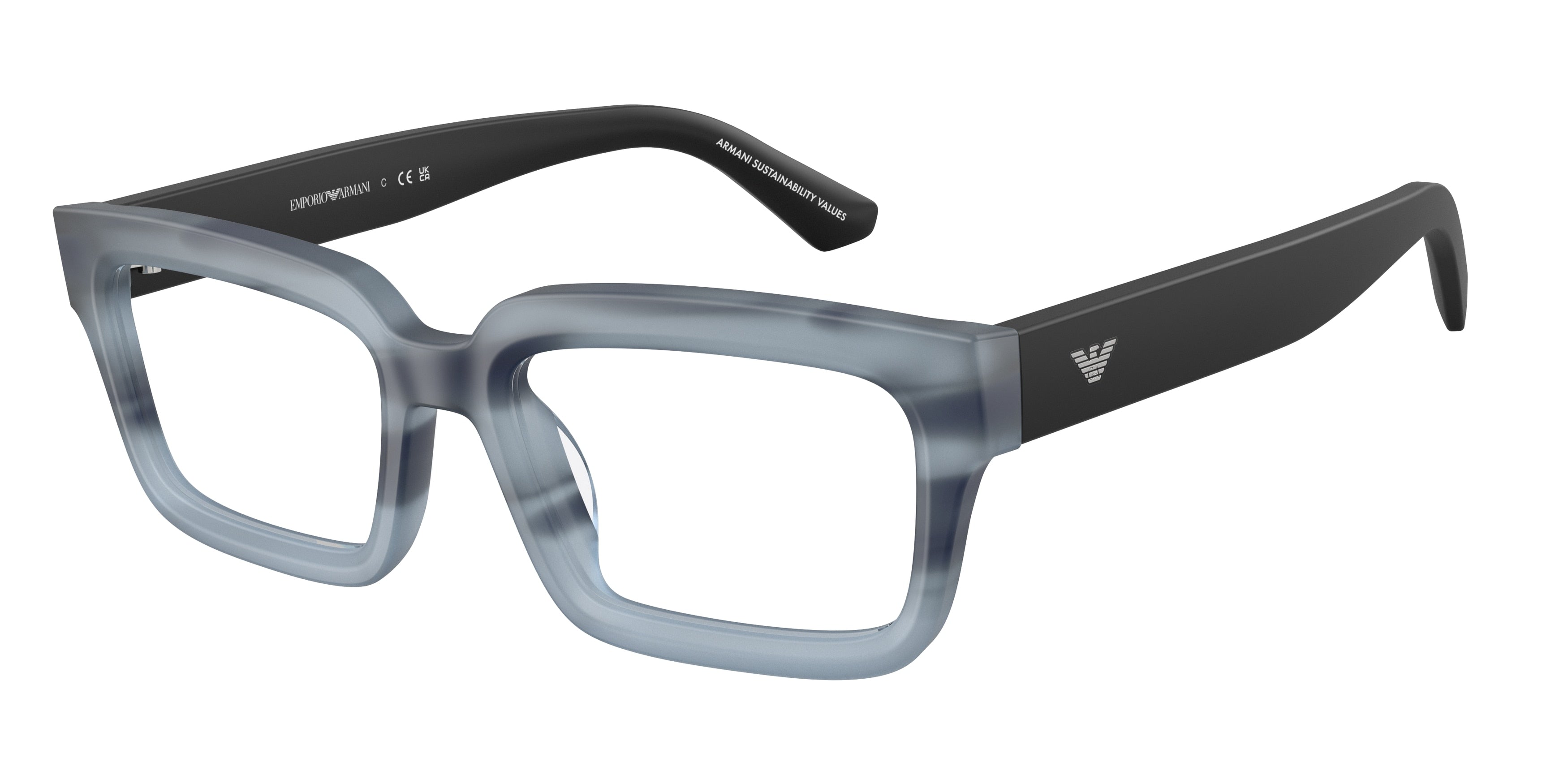 Emporio Armani EA3277U Rectangle Eyeglasses 6368-Striped Havana Blue 54-145-19 - Color Map Blue