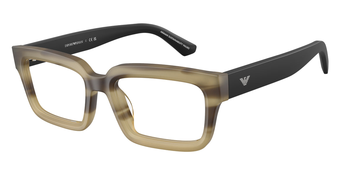 Emporio Armani EA3277U Rectangle Eyeglasses 6369-Striped Havana Green 54-145-19 - Color Map Green