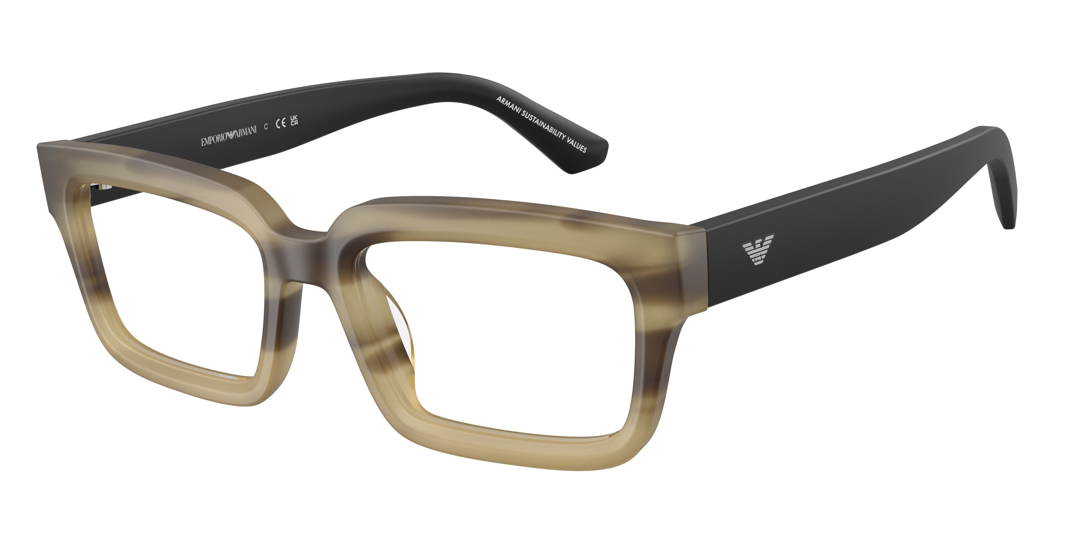 Emporio Armani EA3277U Rectangle Eyeglasses 6369-Striped Havana Green 54-145-19 - Color Map Green