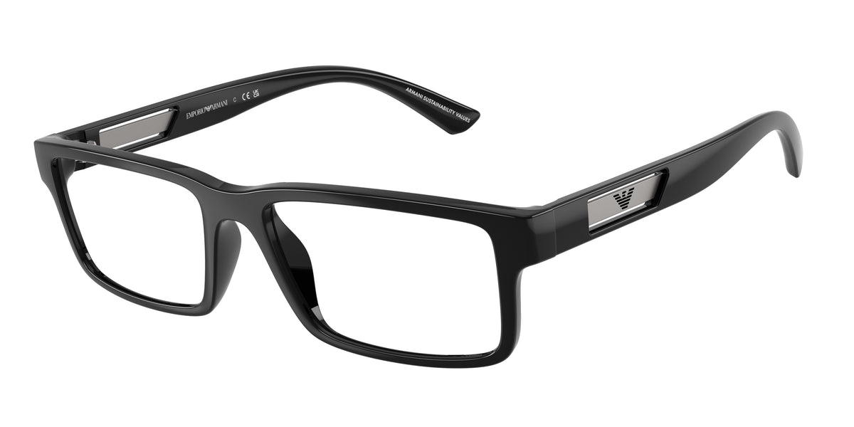 Emporio Armani EA3278 Rectangle Eyeglasses 5017-Shiny Black 55-145-17 - Color Map Black