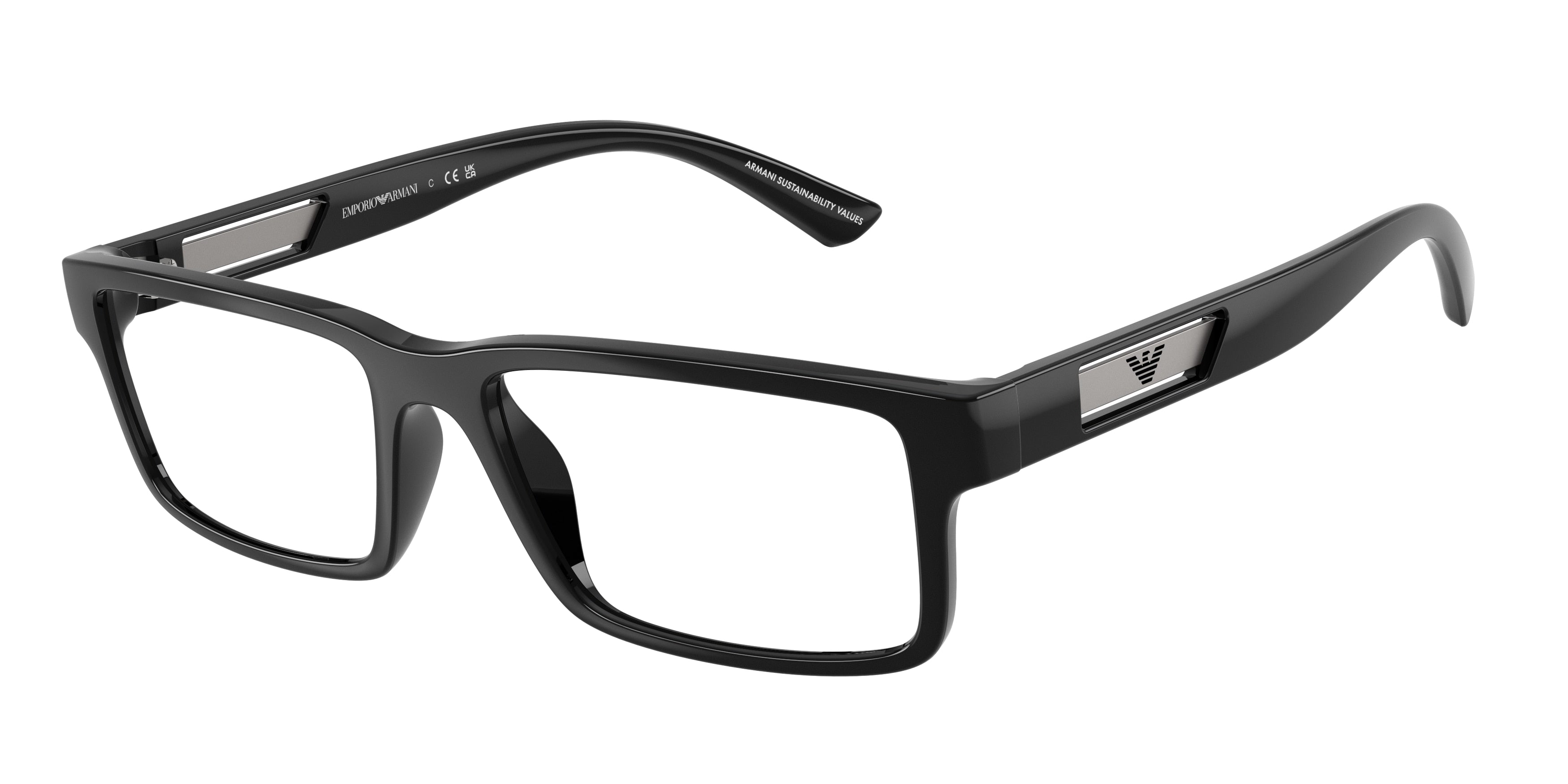 Emporio Armani EA3278 Rectangle Eyeglasses 5017-Shiny Black 55-145-17 - Color Map Black