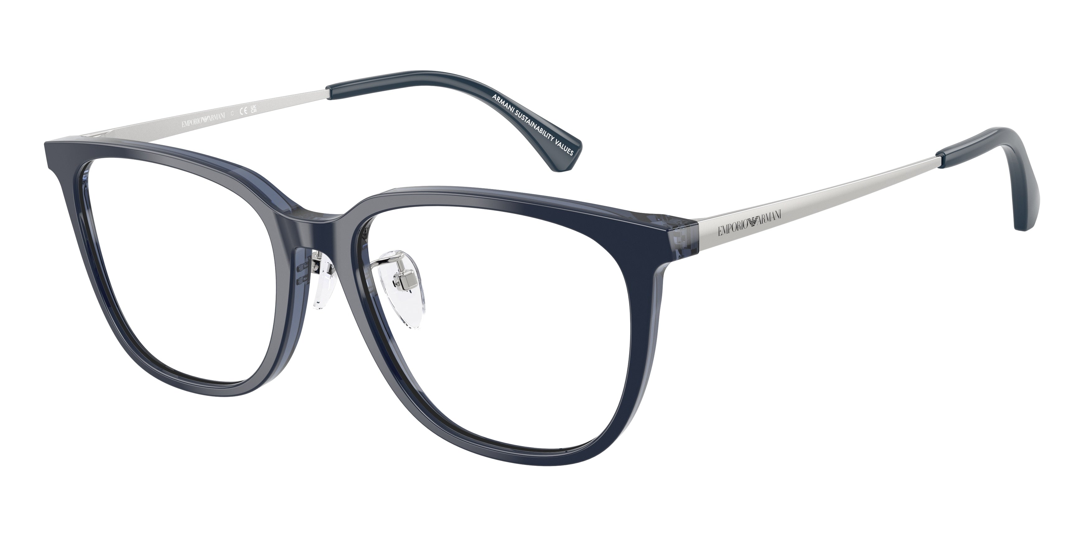 Emporio Armani EA3284D Irregular Eyeglasses 6256-Shiny Blue/Transparent Blue 54-145-17 - Color Map Blue