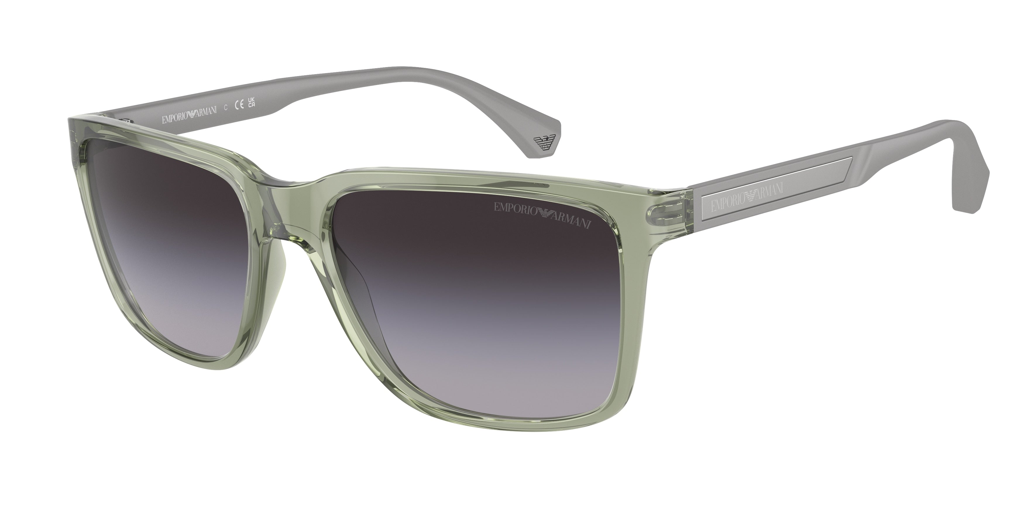 Emporio Armani EA4047 Square Sunglasses 53628G-Shiny Transparent Green 56-140-17 - Color Map Green