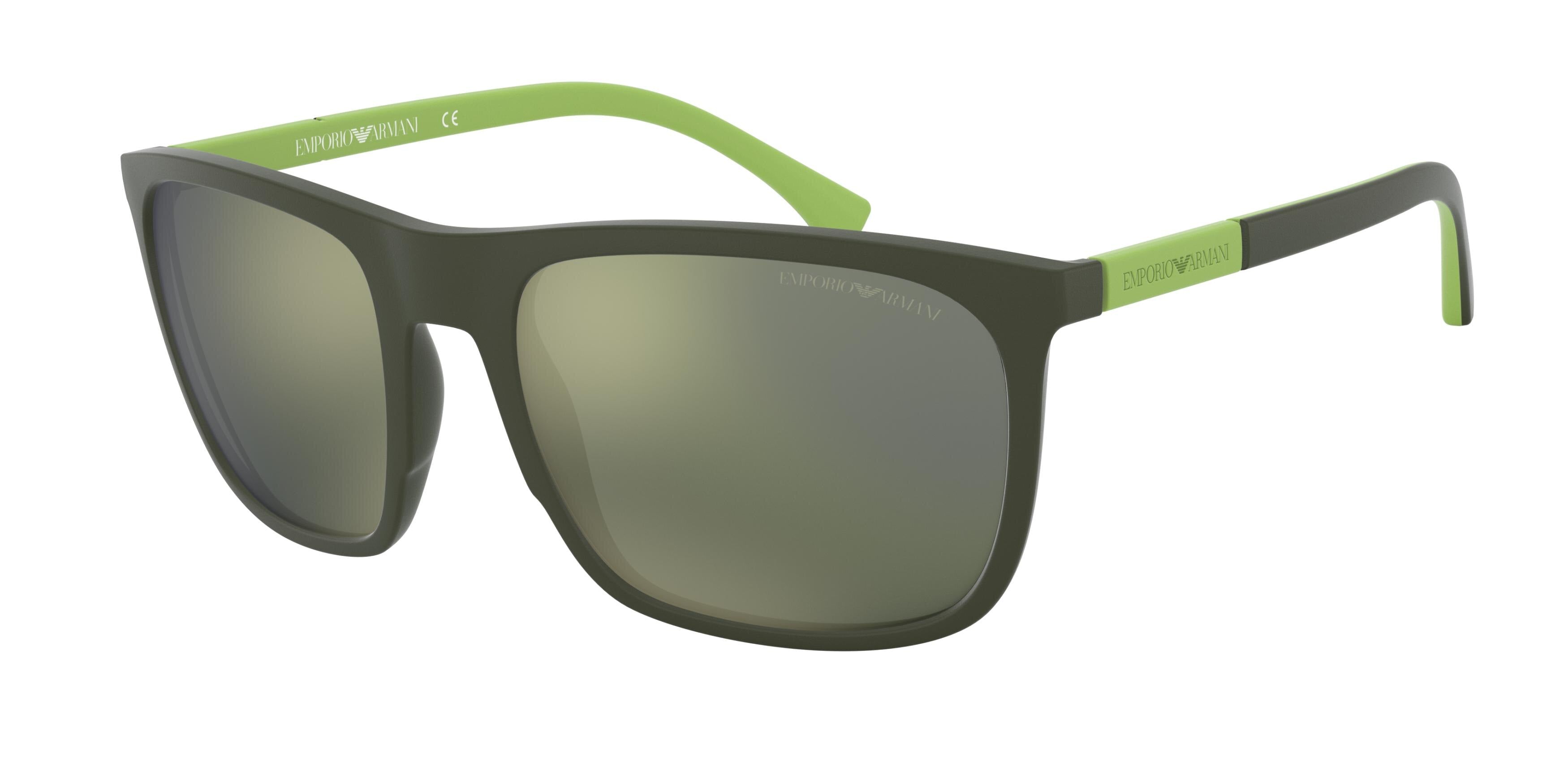 Emporio Armani EA4133 Square Sunglasses  57536R-Rubber Green 59-135-20 - Color Map Green