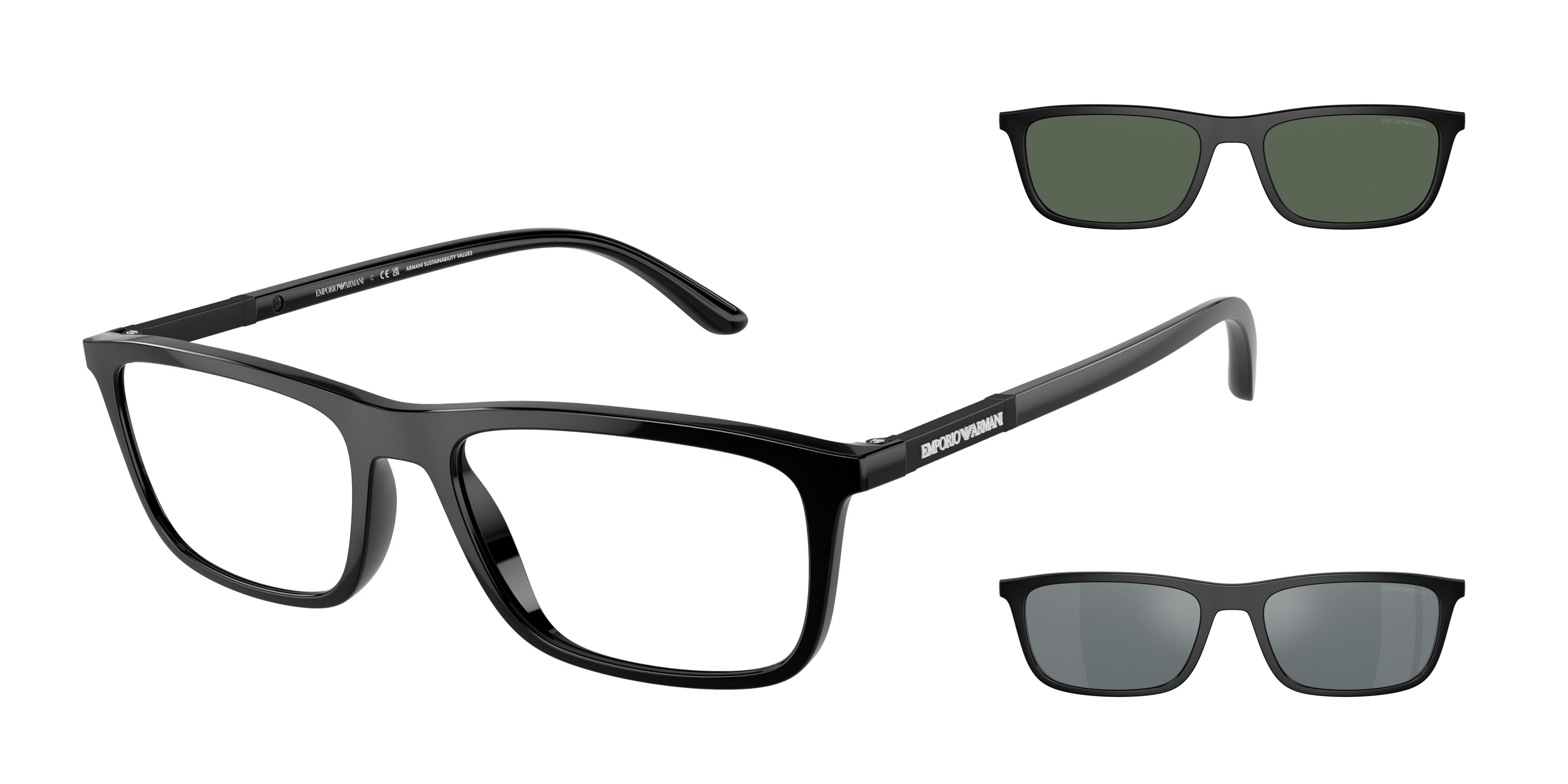 Emporio Armani EA4160 Rectangle Sunglasses 50011W-Shiny Black 55-145-18 - Color Map Black