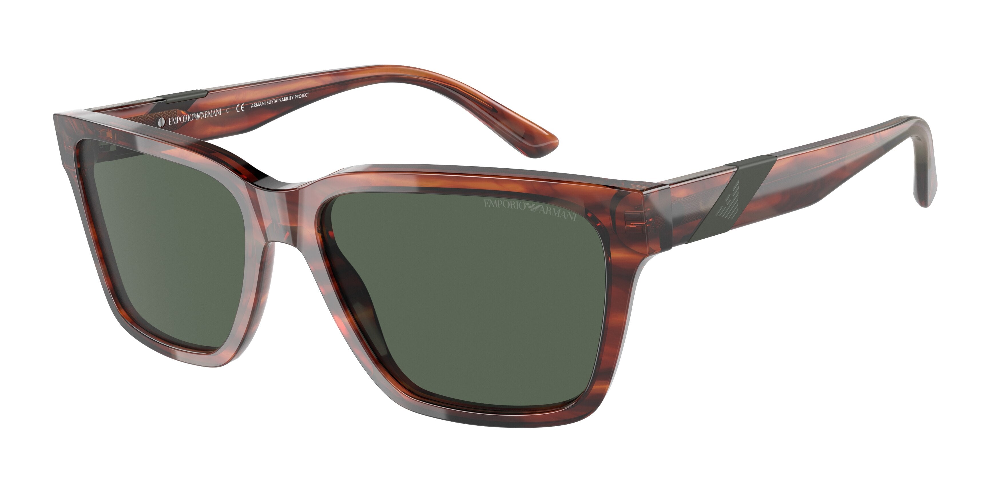 Emporio Armani EA4177 Rectangle Sunglasses  502371-Shiny Striped Brown 57-145-17 - Color Map Brown