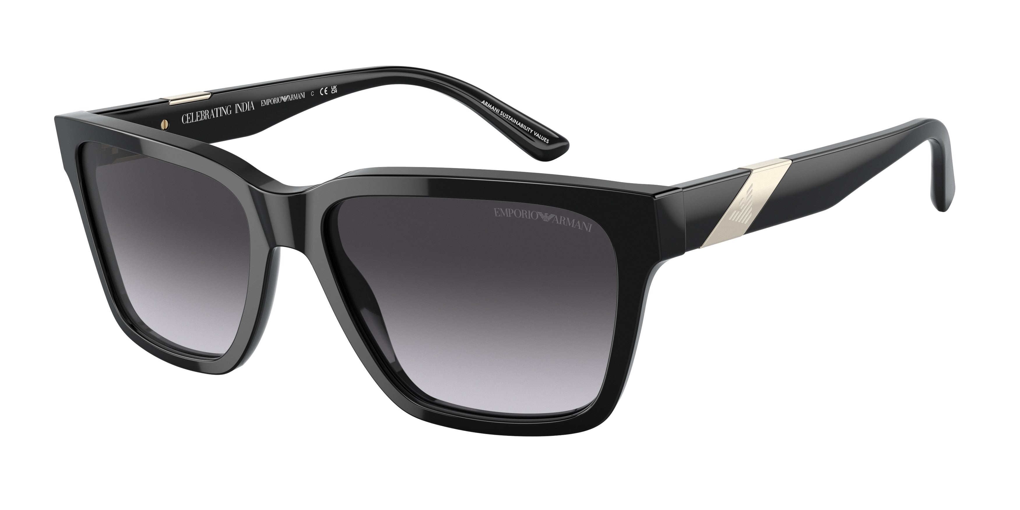 Emporio Armani EA4177 Rectangle Sunglasses  50788G-Shiny Black 57-145-17 - Color Map Black