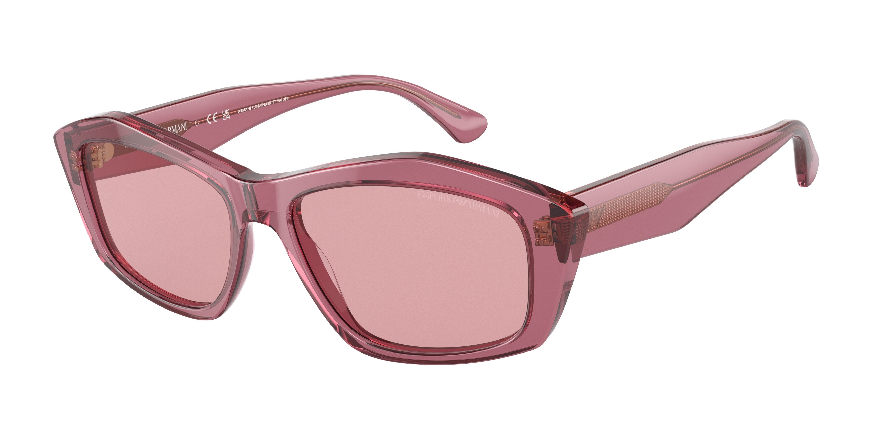 Emporio Armani EA4187F Pillow Sunglasses 554484-Shiny Transparent Pink 56-140-16 - Color Map Pink