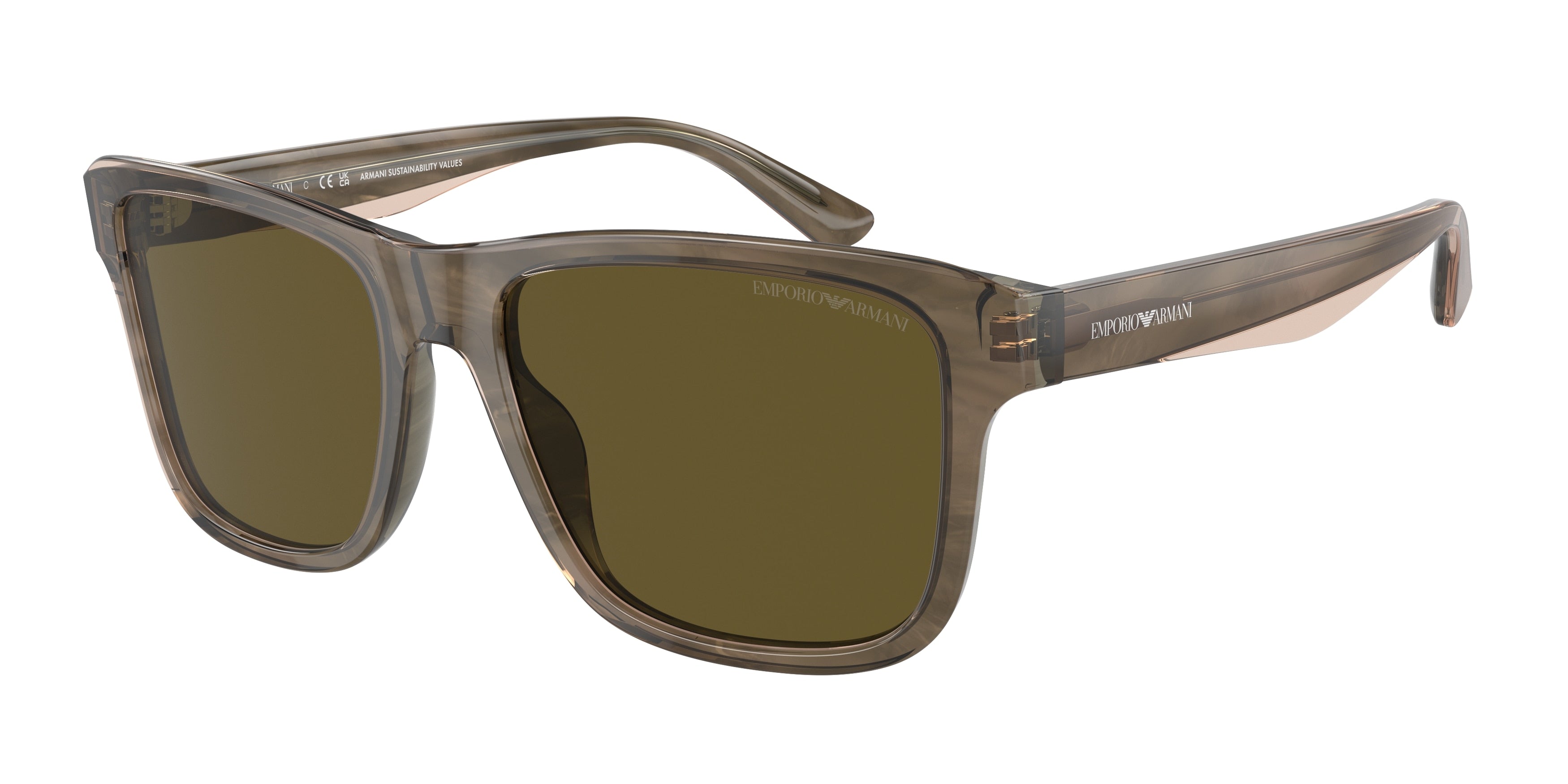 Emporio Armani EA4208F Pillow Sunglasses 605573-Shiny Green/Top Brown 57-145-18 - Color Map Green