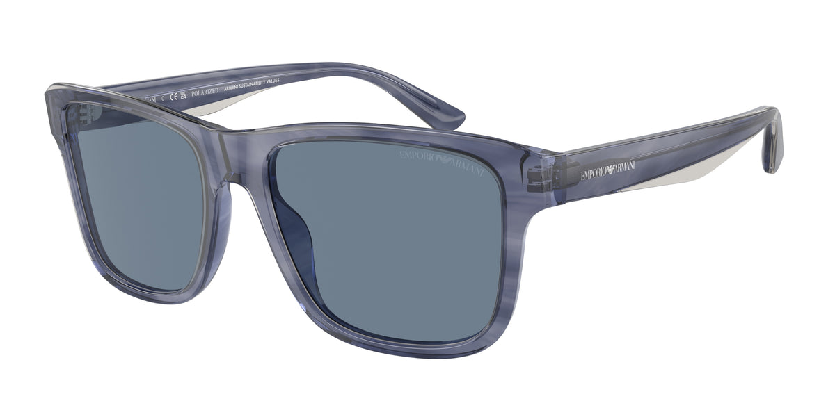 Emporio Armani EA4208 Pillow Sunglasses for Men — Polarized - 56-145-18 / 605480-Shiny Blue/Top Smoke - Polarized
