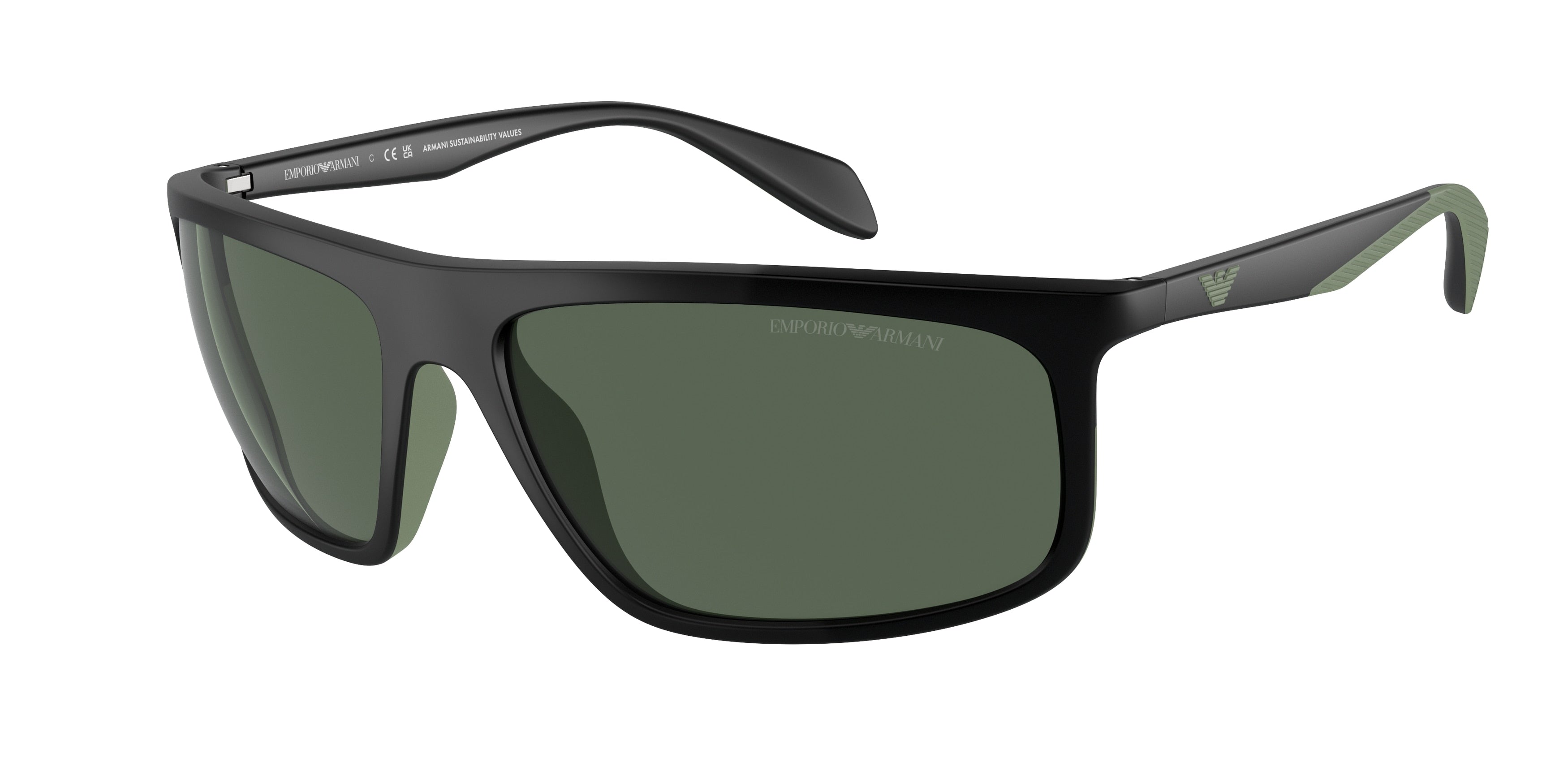 Emporio Armani EA4212U Pilot Sunglasses 500171-Matte Black/Rubber Green 64-130-17 - Color Map Black