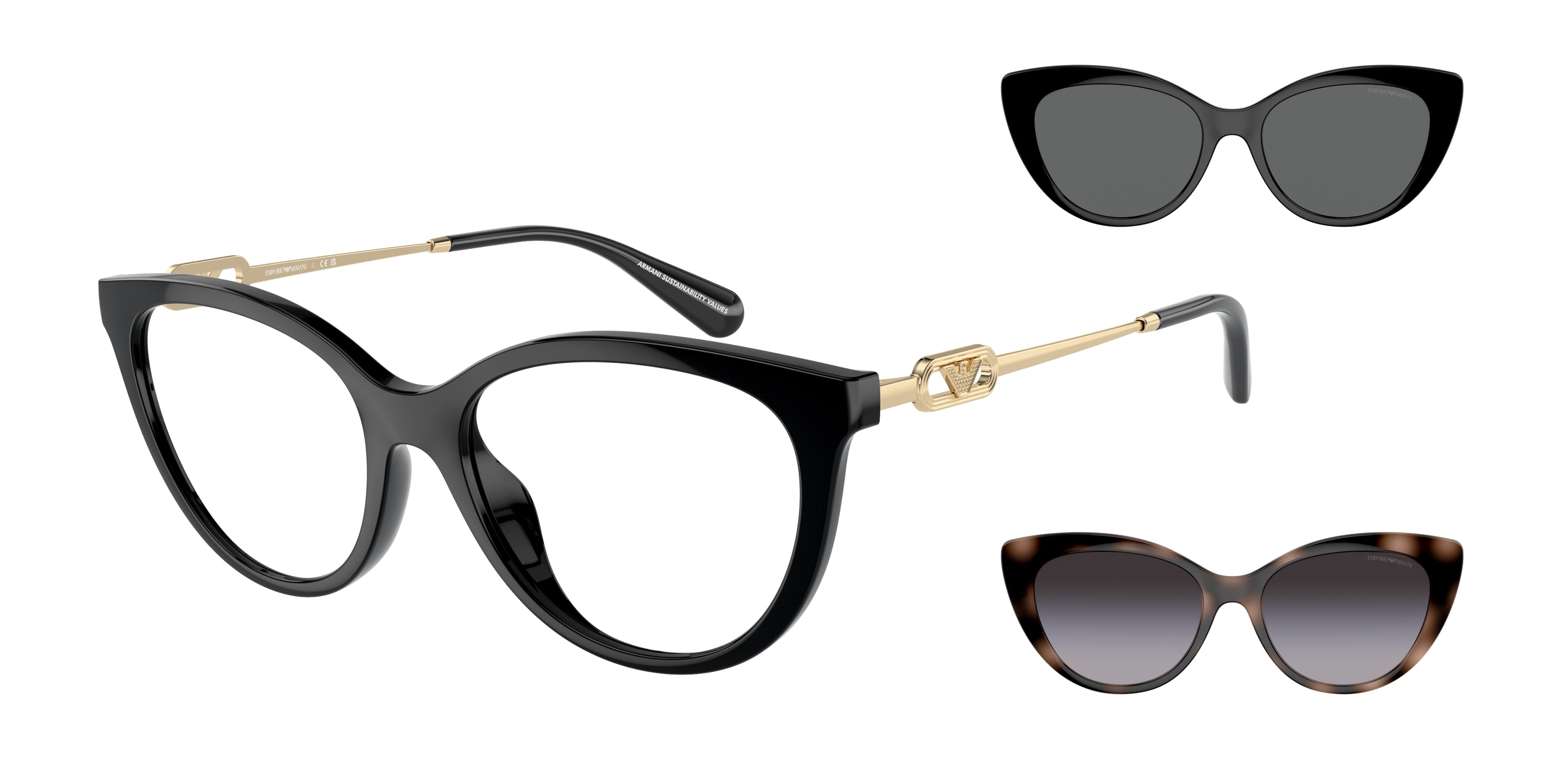 Emporio Armani EA4213U Cat Eye Sunglasses 50171W-Shiny Black 53-140-17 - Color Map Black