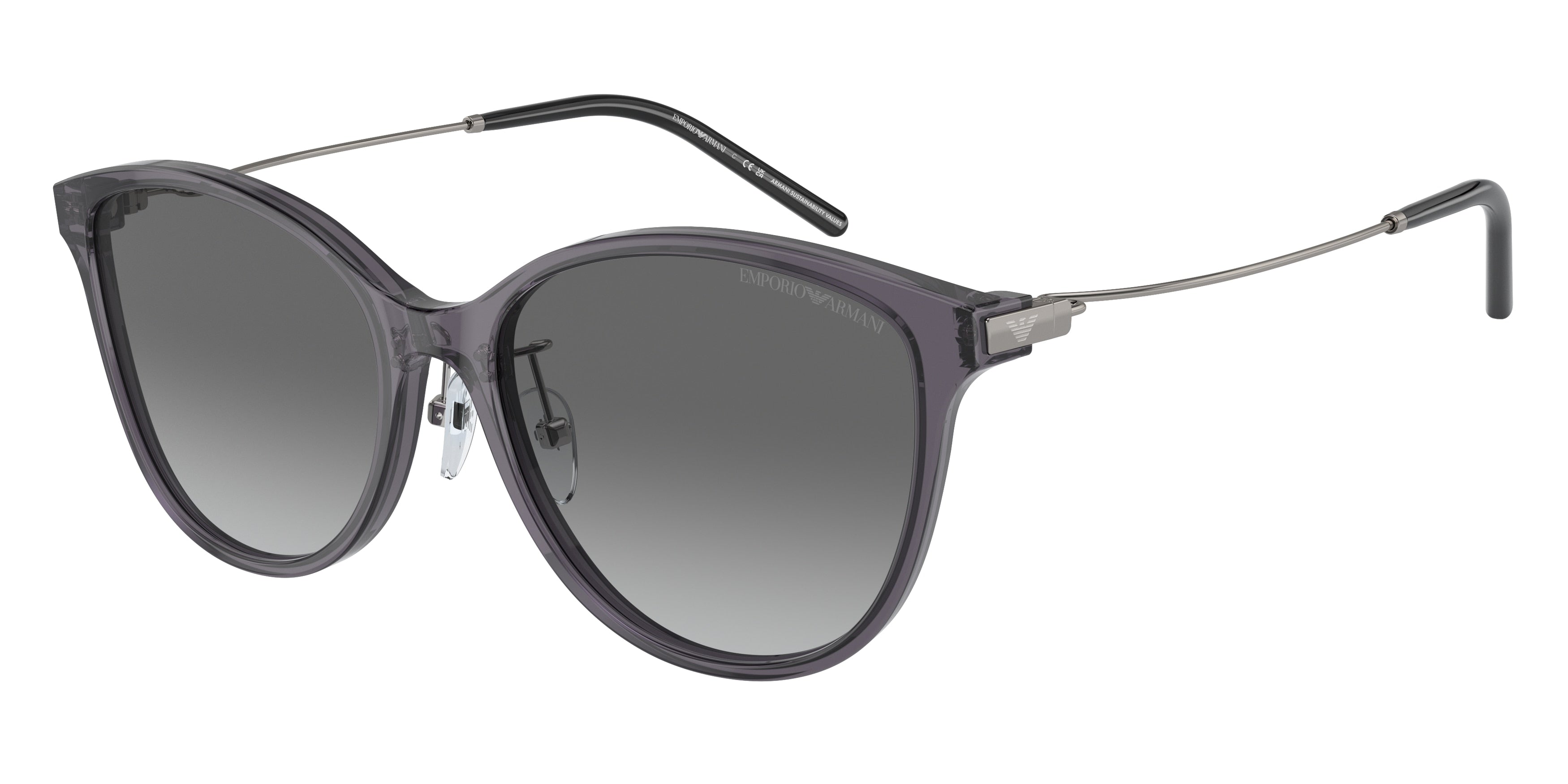 Emporio Armani EA4220F Cat Eye Sunglasses 610611-Shiny Transparent Black 56-145-17 - Color Map Grey
