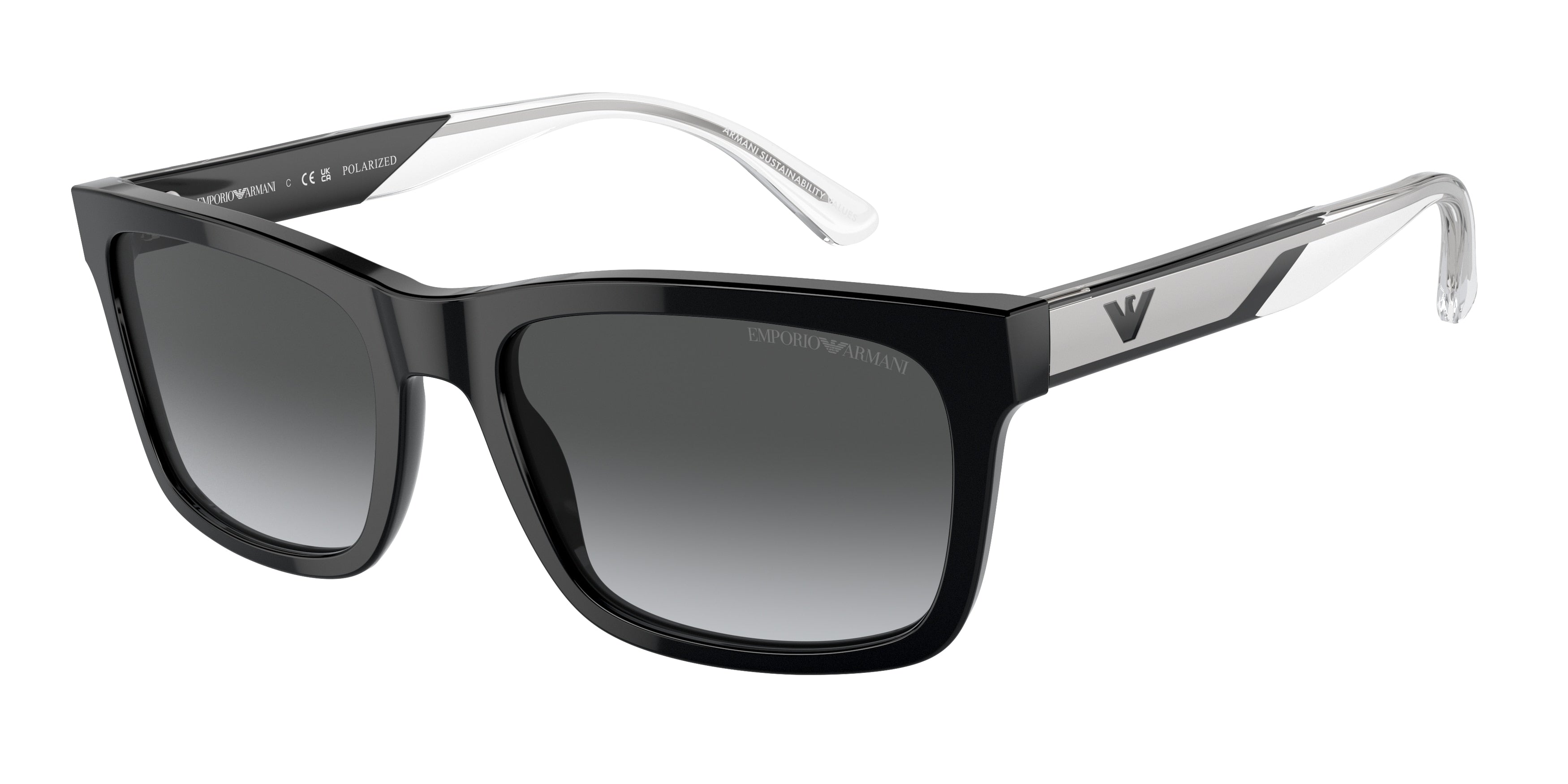 Emporio Armani EA4224F Rectangle Sunglasses 5017T3-Shiny Black 58-145-19 - Color Map Black