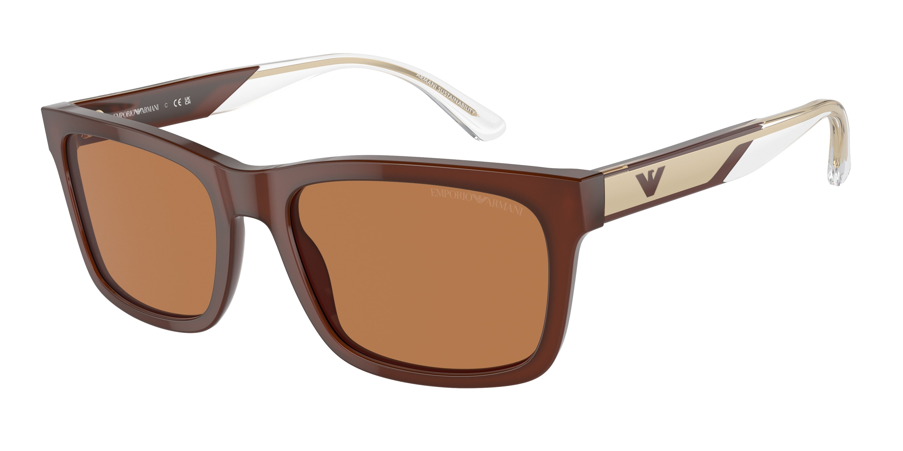 Emporio Armani EA4224F Rectangle Sunglasses 609573-Shiny Opaline Brown 58-145-19 - Color Map Brown