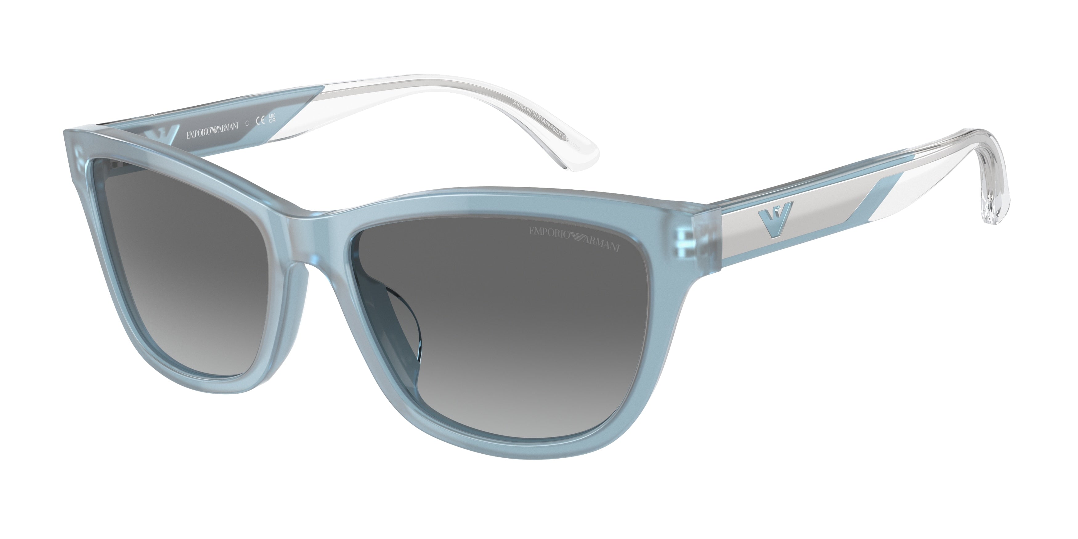 Emporio Armani EA4227U Cat Eye Sunglasses 609611-Shiny Opaline Azure 56-140-17 - Color Map Blue