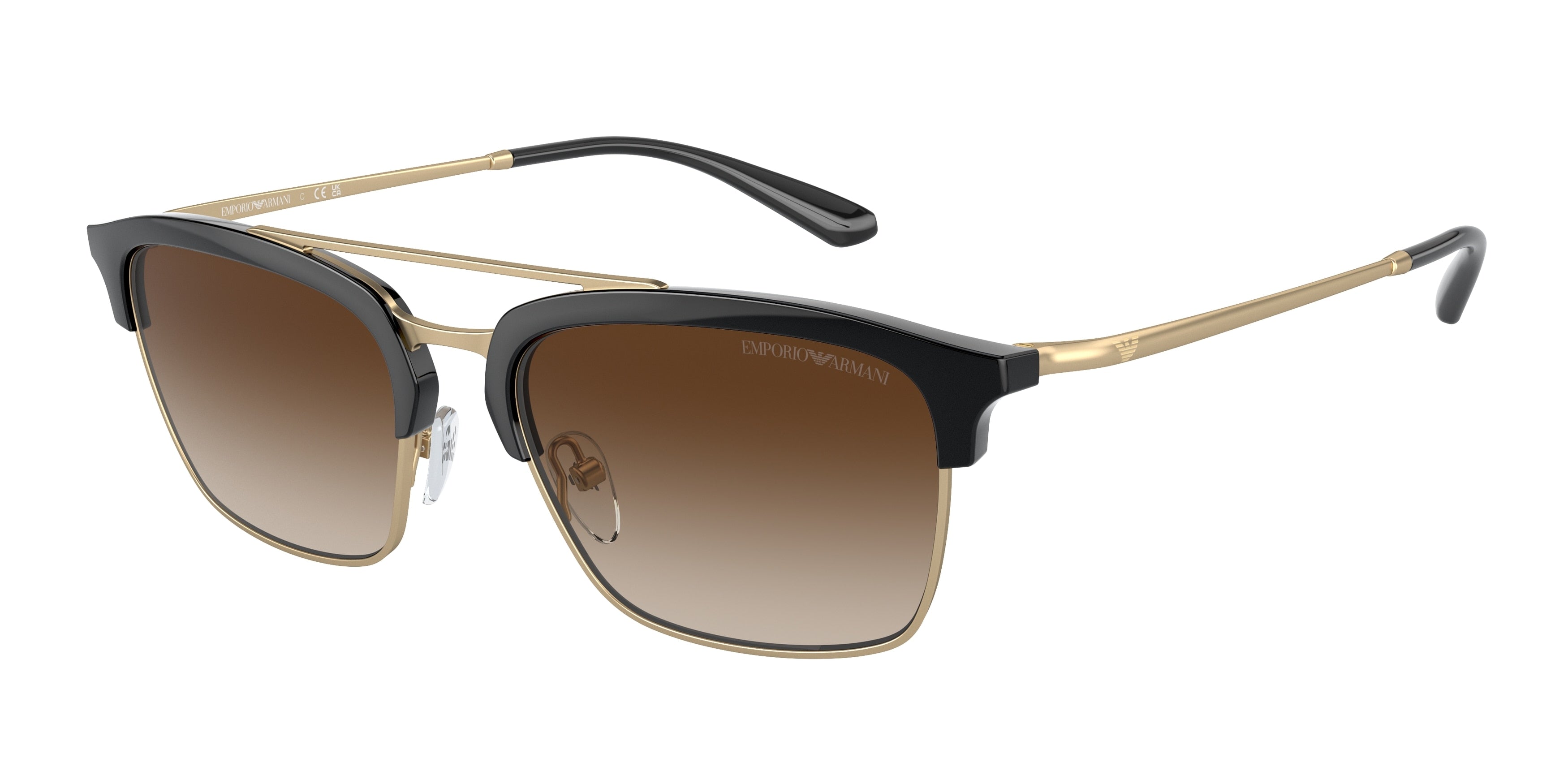 Emporio Armani EA4228 Pilot Sunglasses 300213-Shiny Black/Matte Pale Gold 55-145-18 - Color Map Black