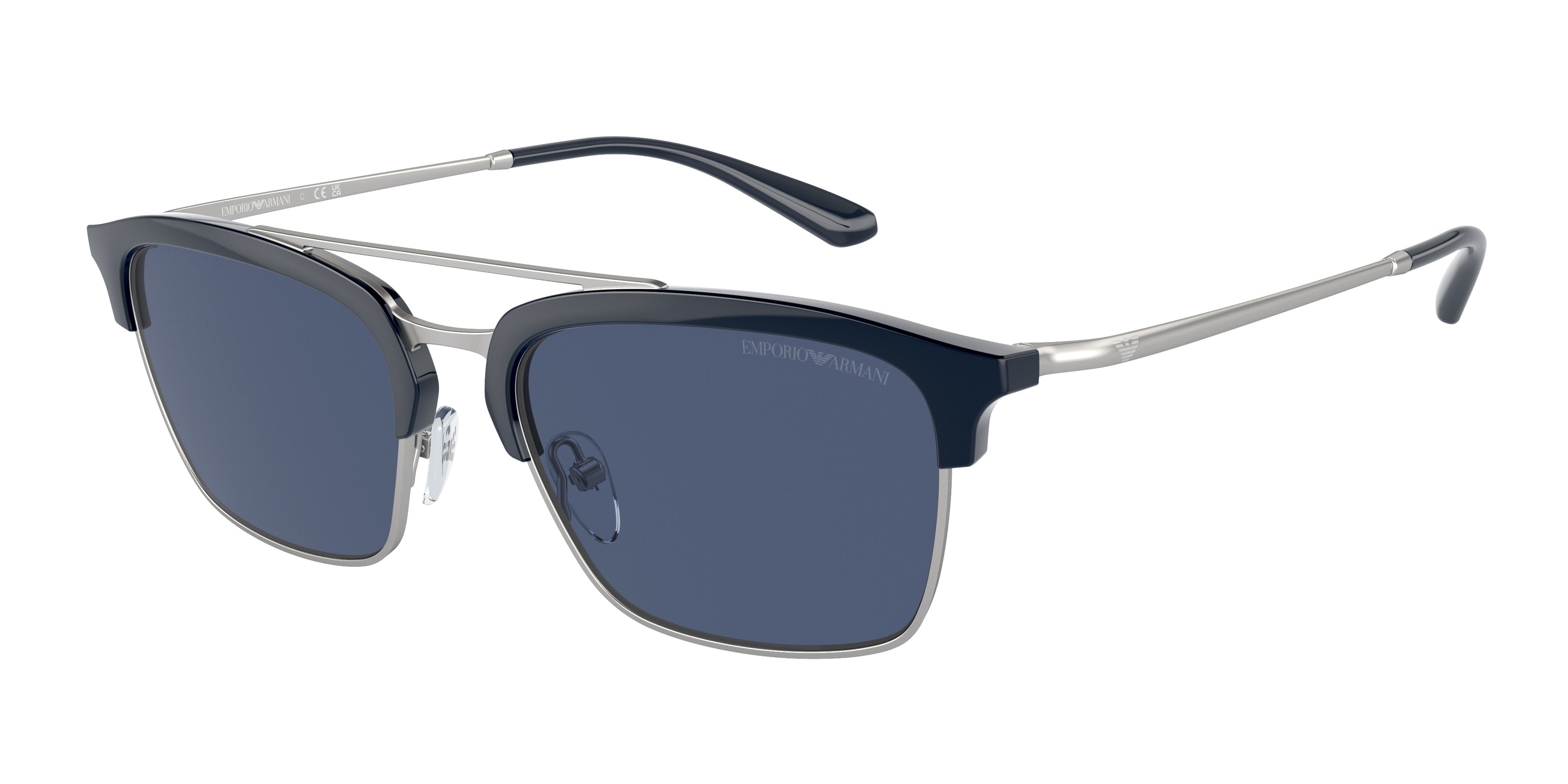 Emporio Armani EA4228 Pilot Sunglasses 304580-Shiny Blue/Matte Silver 55-145-18 - Color Map Blue