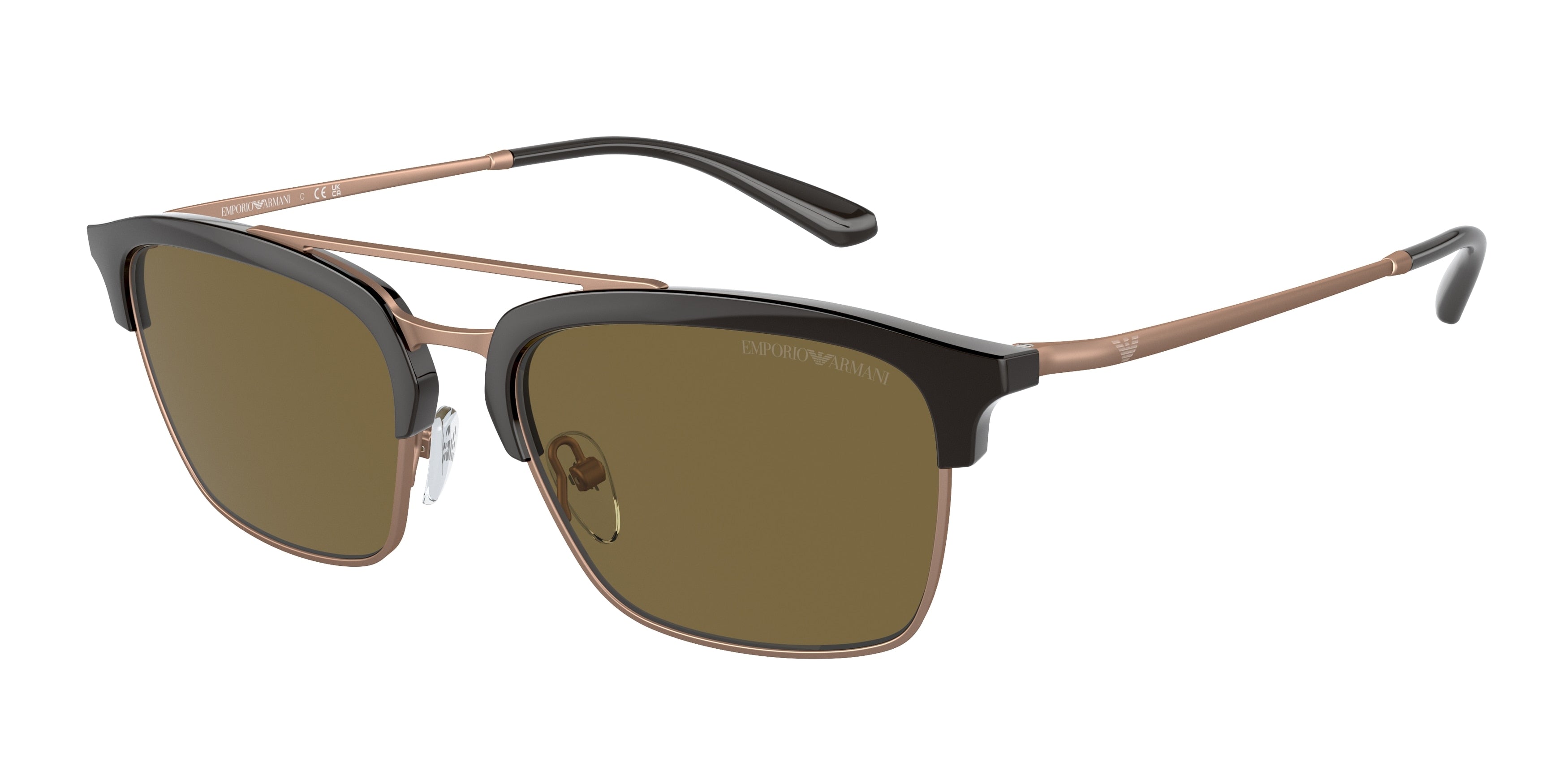 Emporio Armani EA4228 Pilot Sunglasses 320173-Shiny Brown/Matte Pink Gold 55-145-18 - Color Map Brown